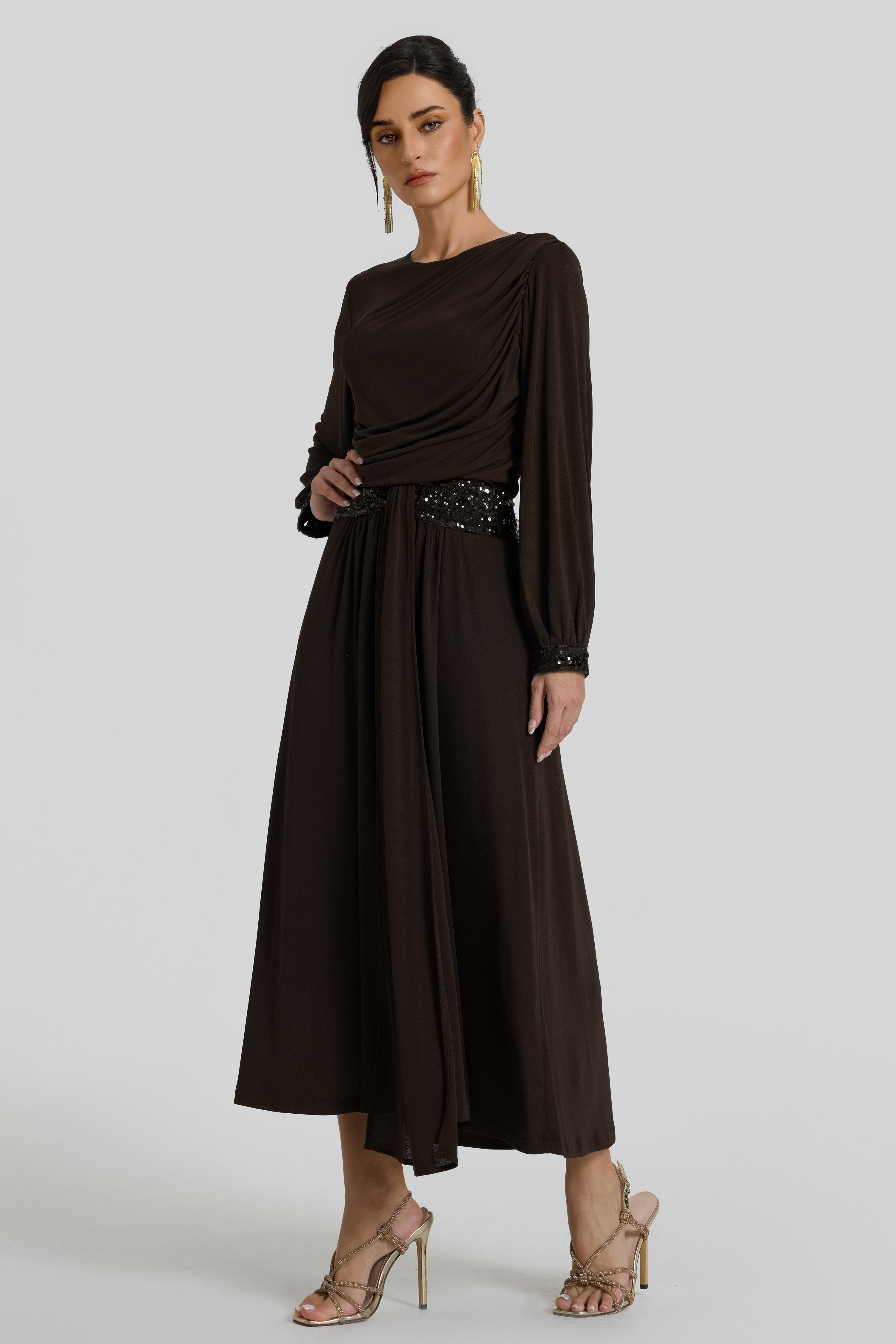 Gathering Glitter Top & Mid Waist Midi Skirt Set