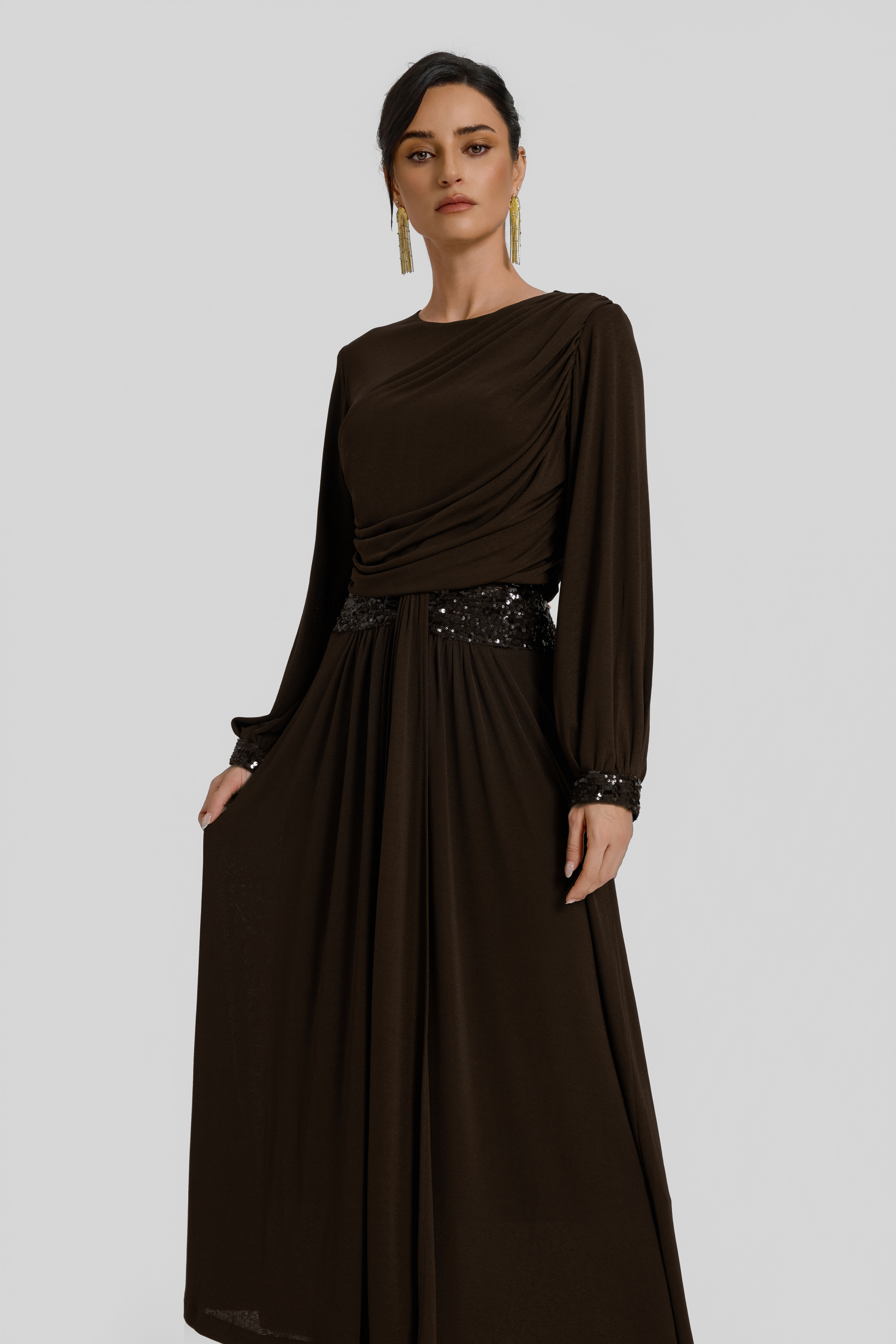 Gathering Glitter Top & Mid Waist Midi Skirt Set