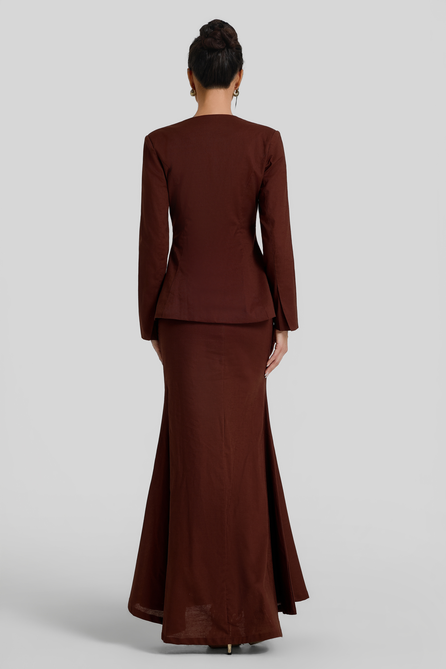 Pleated Long Sleeve Top & High Waist Maxi Skirt Set