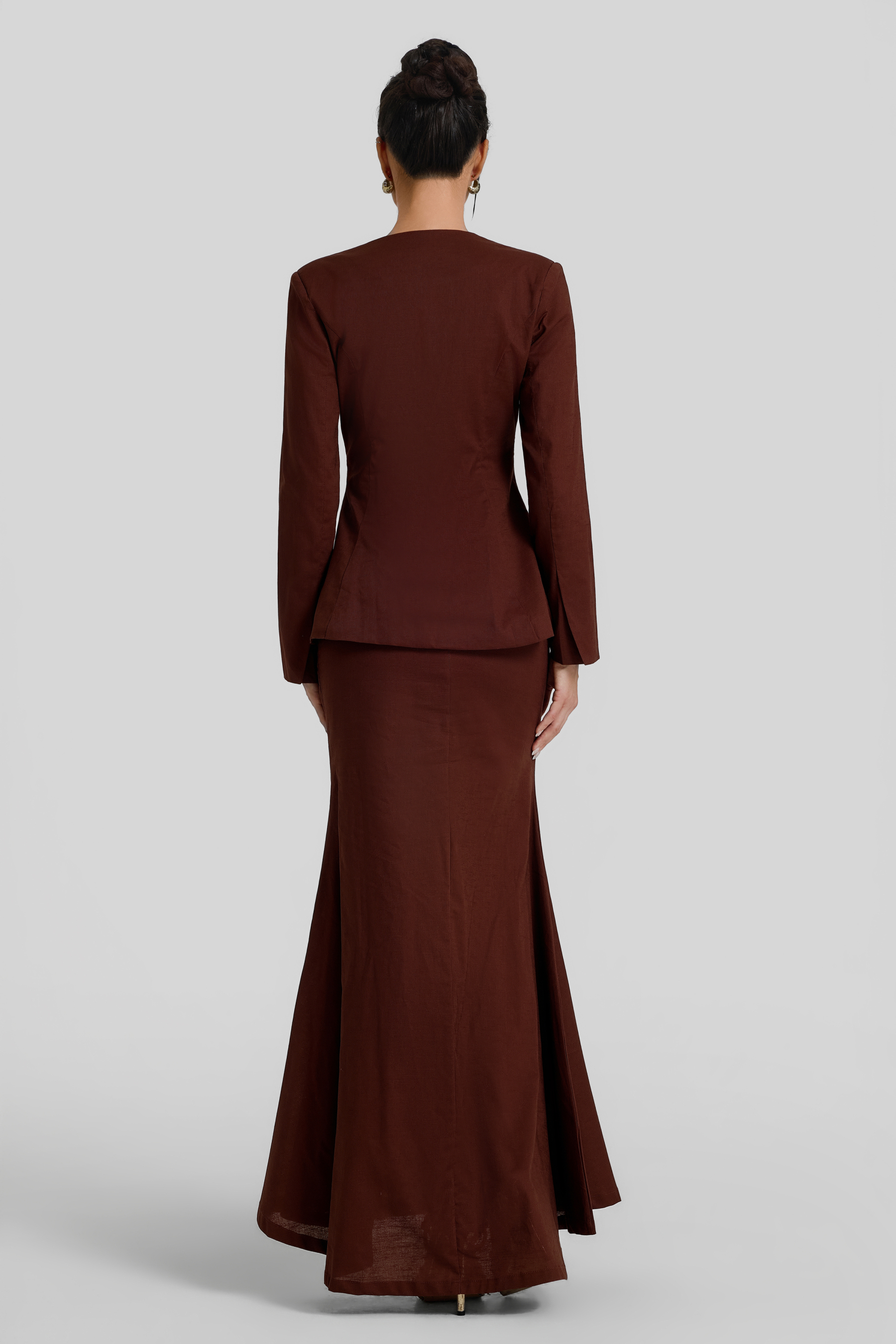 Pleated Long Sleeve Top & High Waist Maxi Skirt Set