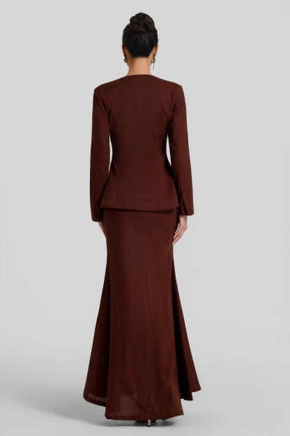 Pleated Long Sleeve Top & High Waist Maxi Skirt Set