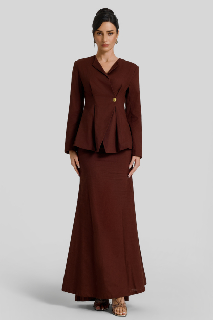 Pleated Long Sleeve Top & High Waist Maxi Skirt Set