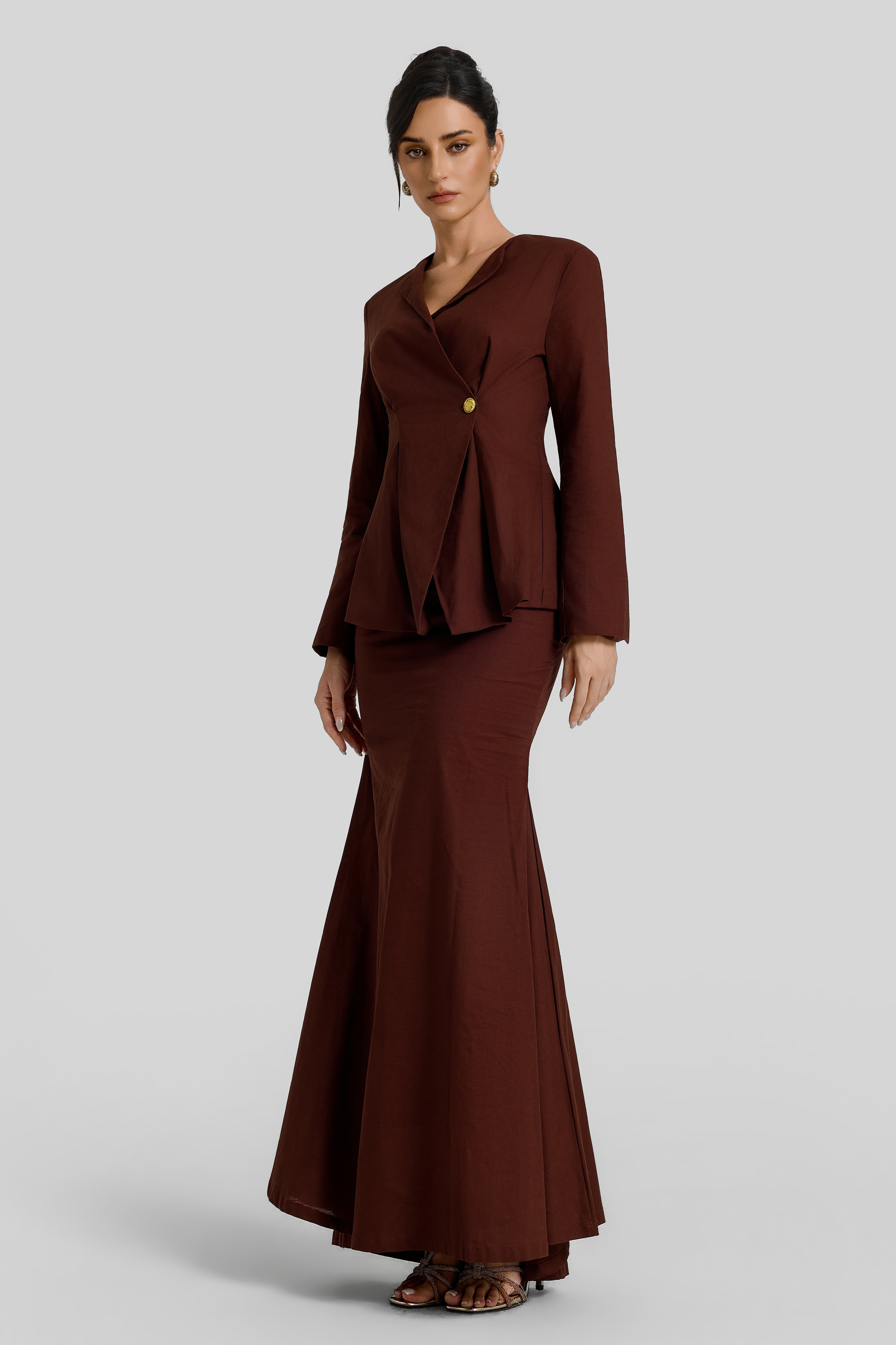 Pleated Long Sleeve Top & High Waist Maxi Skirt Set