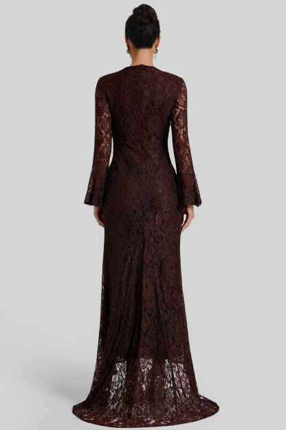 Lace Square Collar Bell Sleeve Maxi Dress