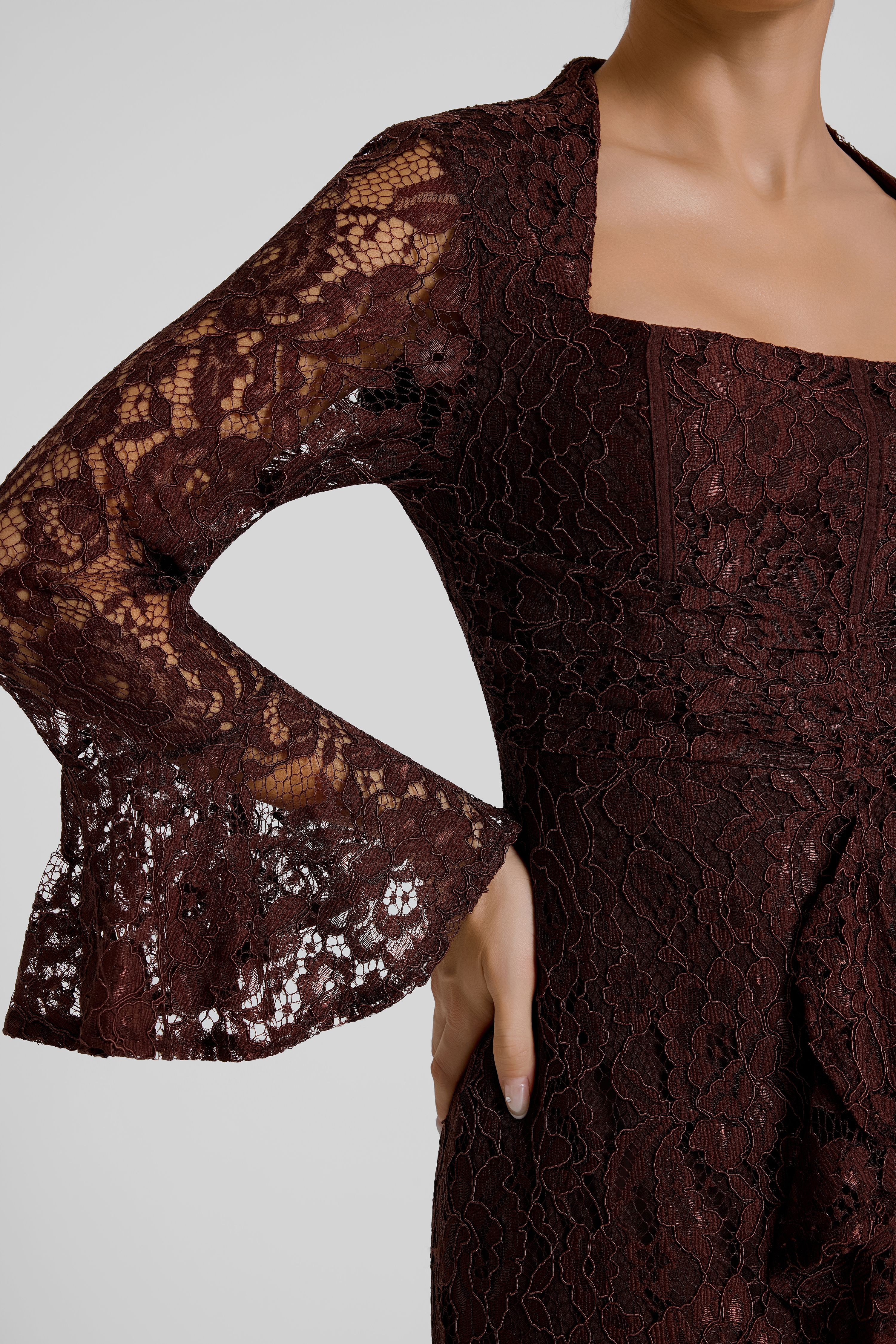 Lace Square Collar Bell Sleeve Maxi Dress