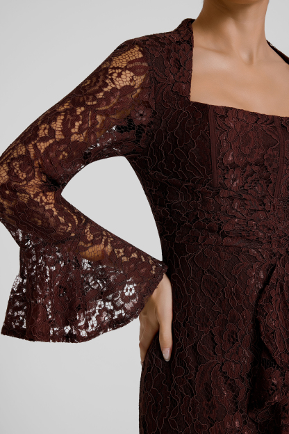 Lace Square Collar Bell Sleeve Maxi Dress
