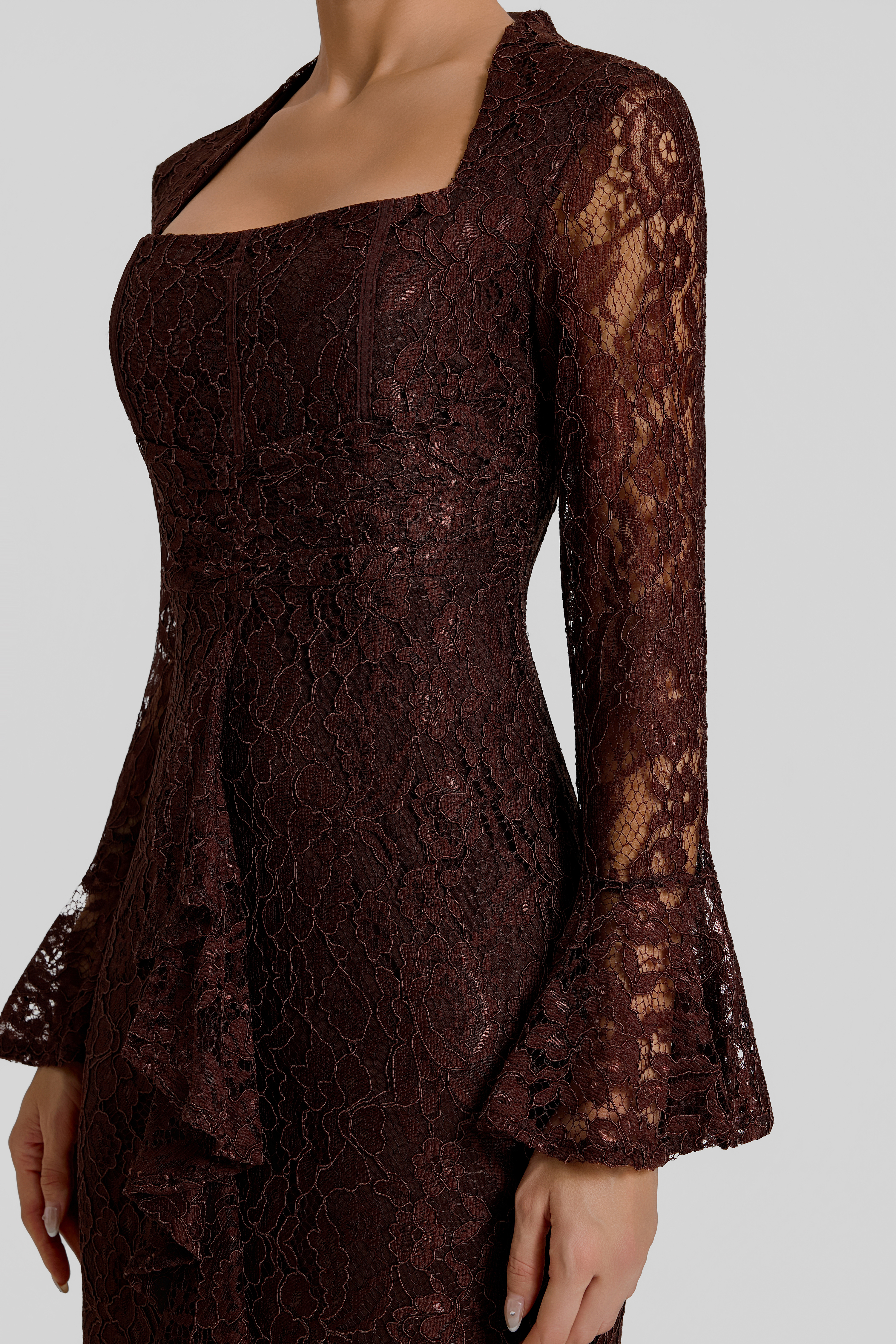 Lace Square Collar Bell Sleeve Maxi Dress