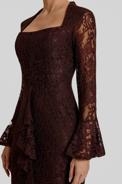 Lace Square Collar Bell Sleeve Maxi Dress