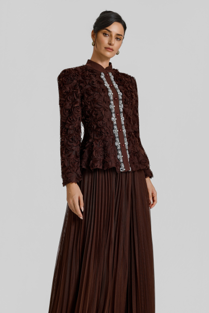 3D Flower Single Breasted Top & Mid Waist Maxi Skirt Set