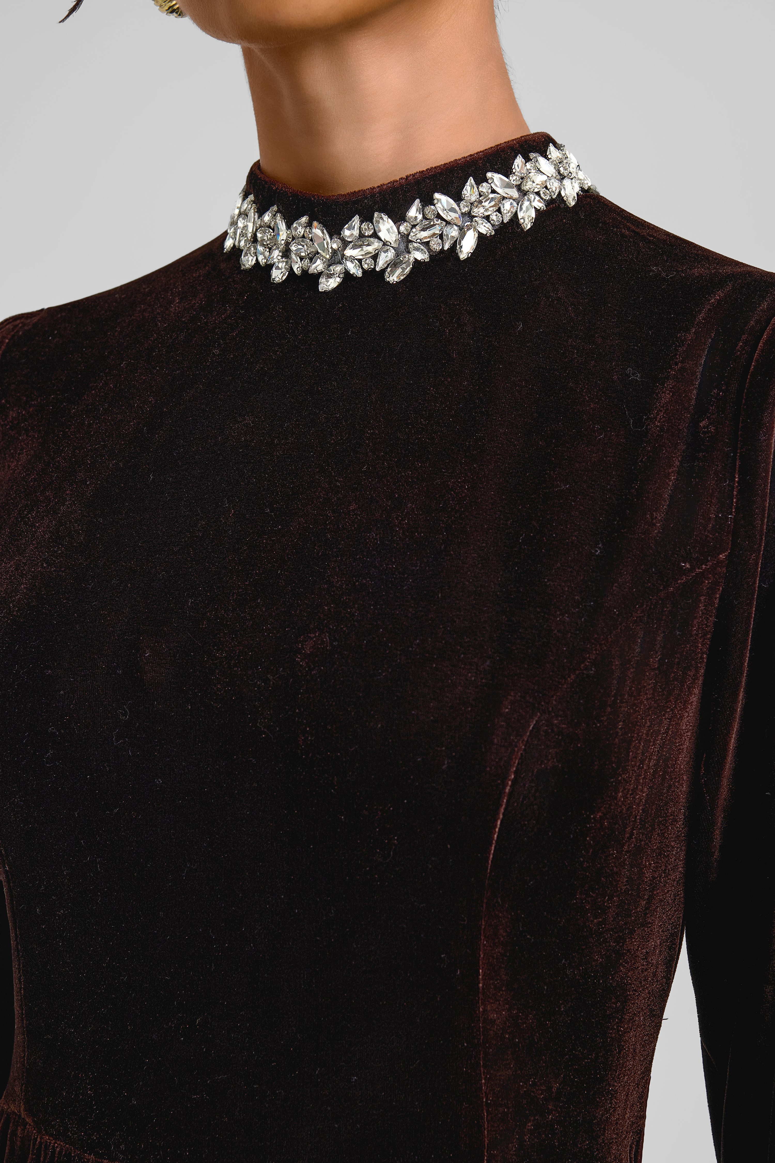 Contrast Color Velvet Rhinestone Rivets Maxi Dress