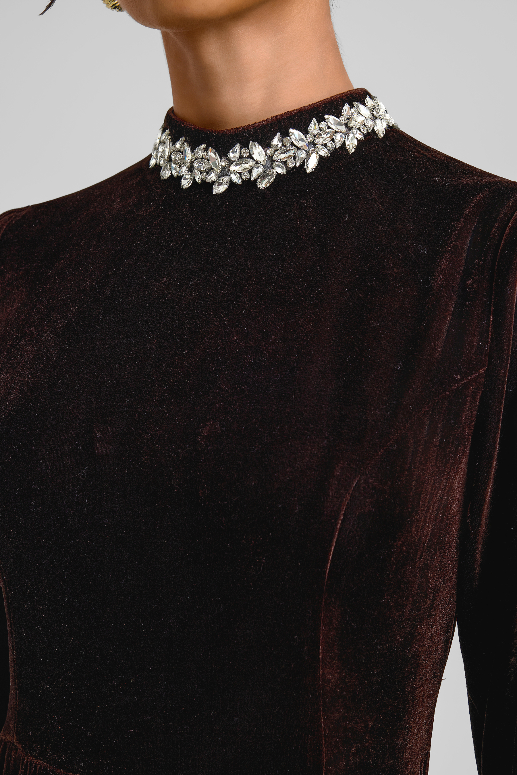 Contrast Color Velvet Rhinestone Rivets Maxi Dress