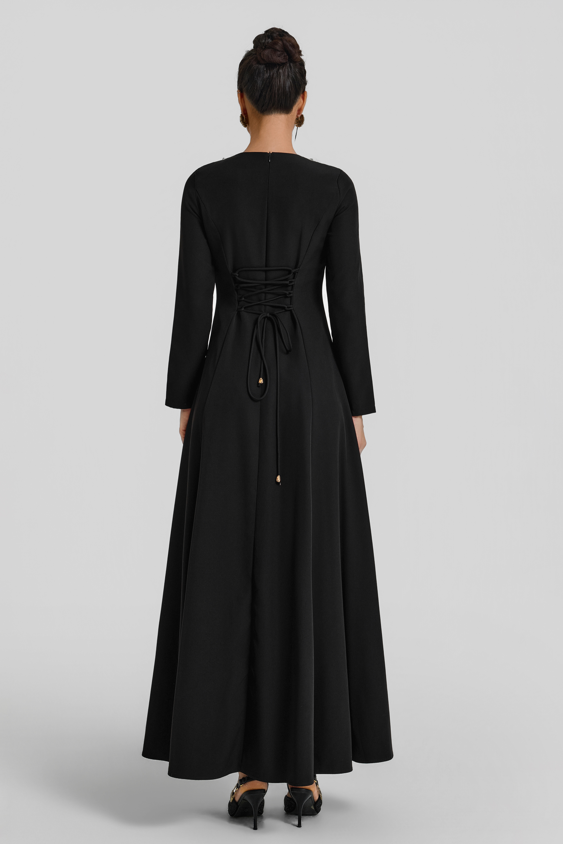 3D Flower Contrast Color Button Maxi Dress