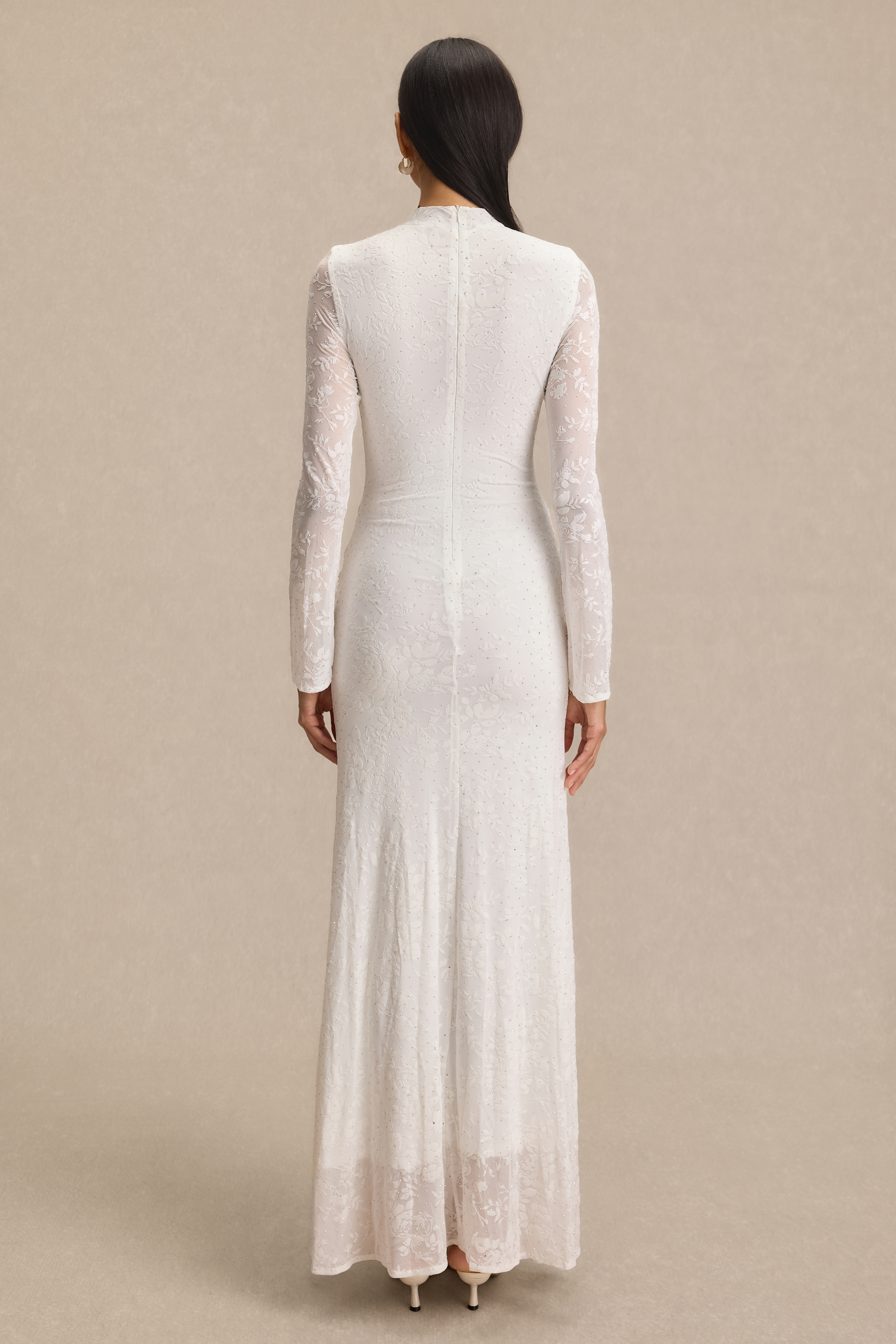 Burn-Out Rhinestone Ruched Maxi Dress