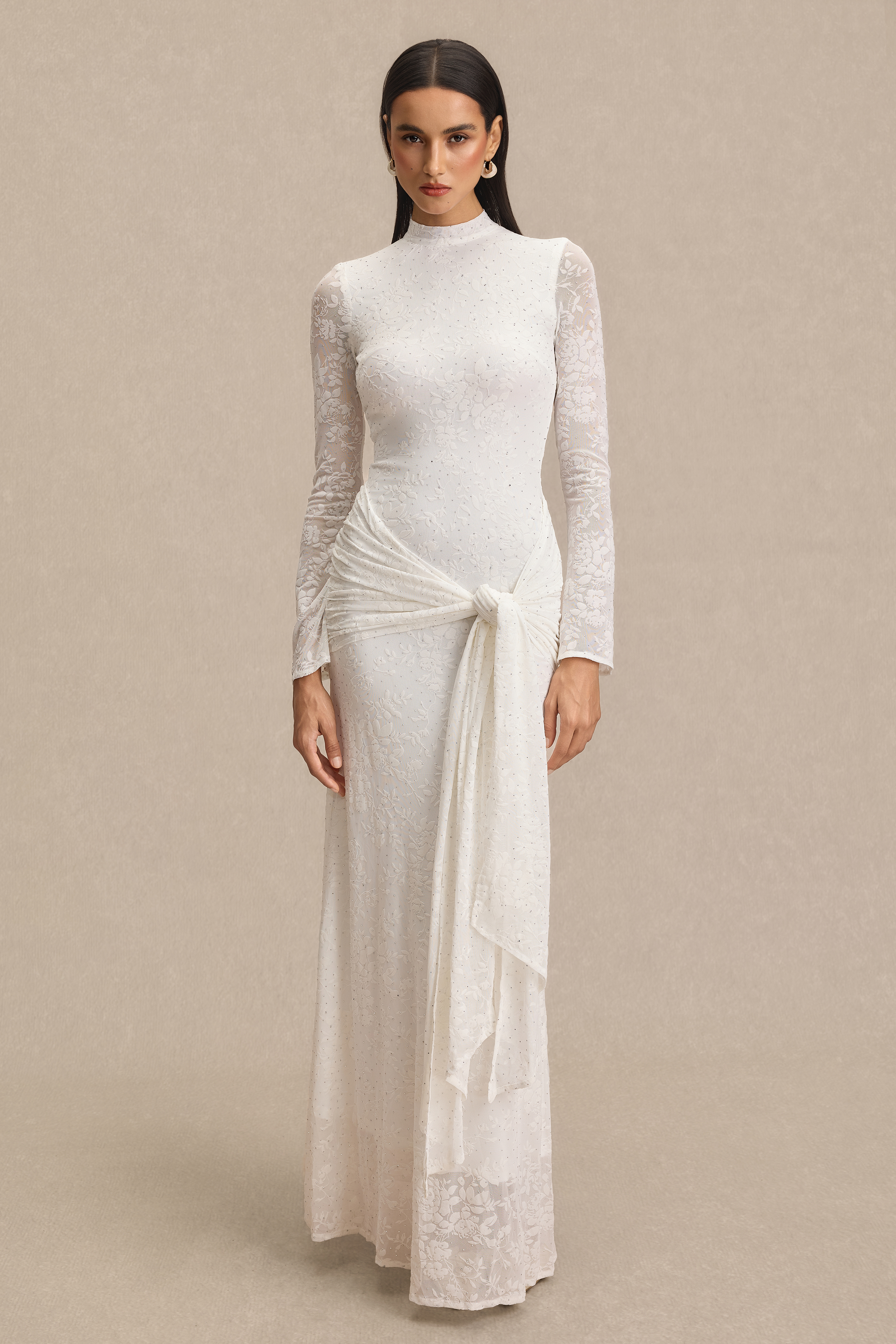 Burn-Out Rhinestone Ruched Maxi Dress