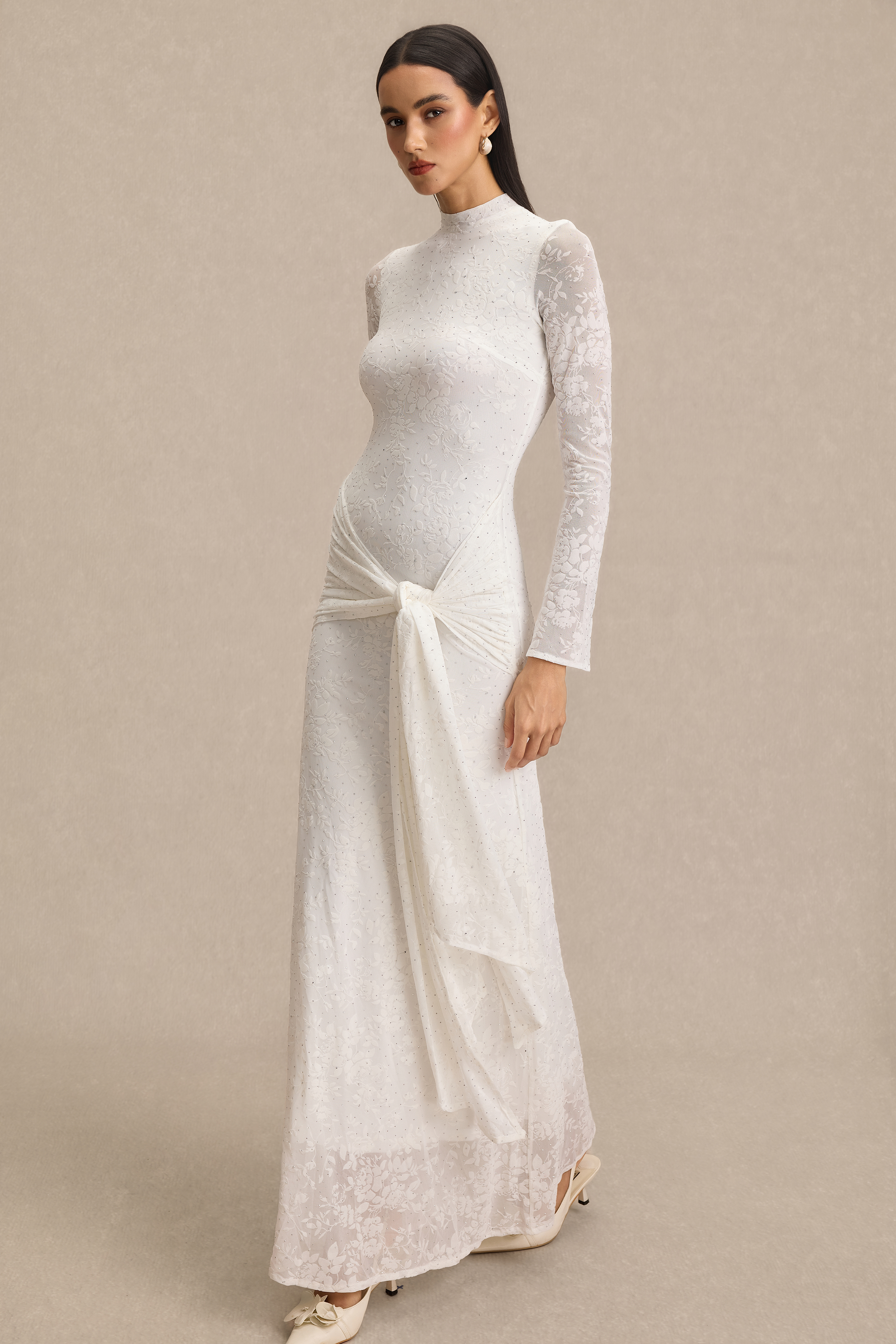 Burn-Out Rhinestone Ruched Maxi Dress