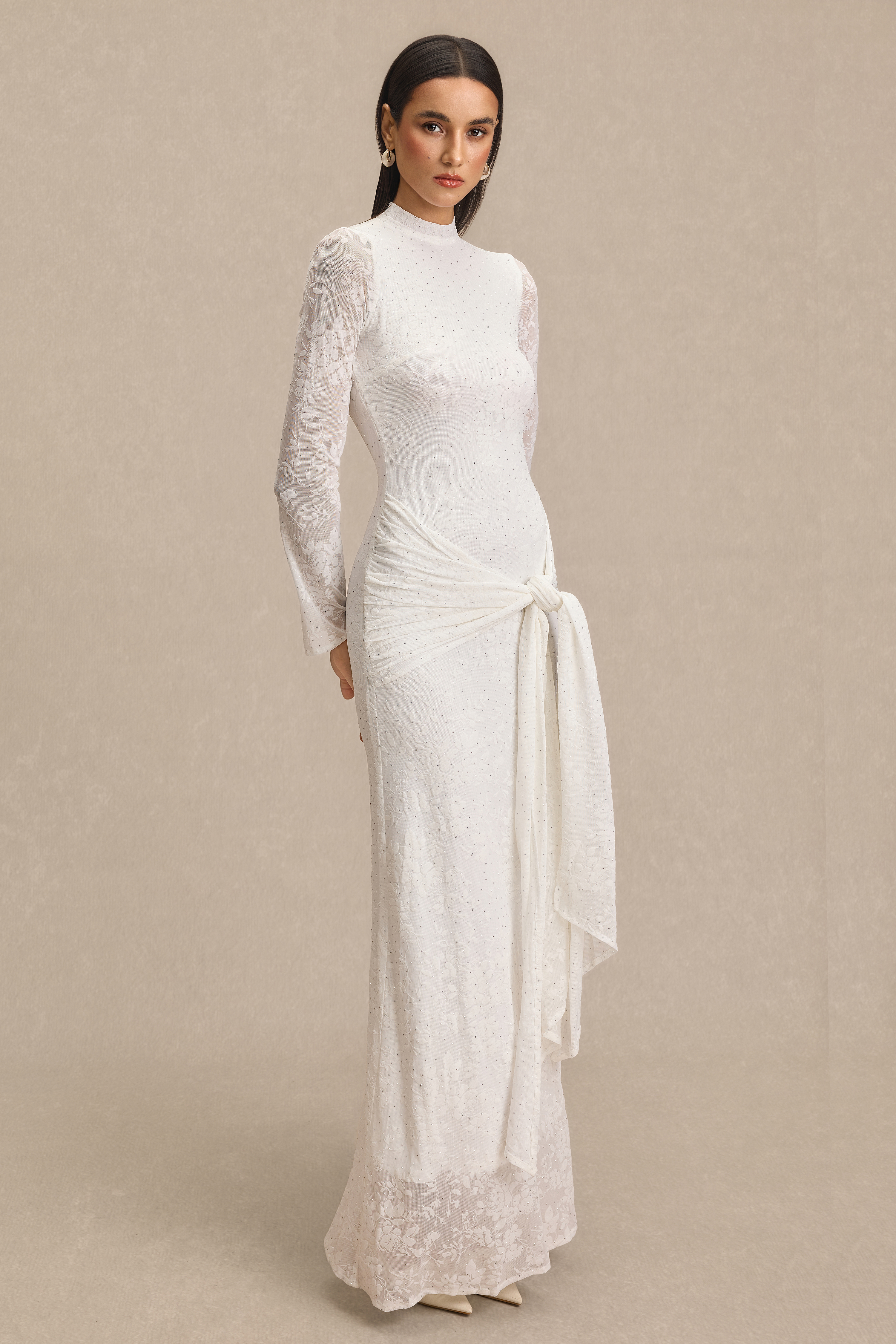 Burn-Out Rhinestone Ruched Maxi Dress