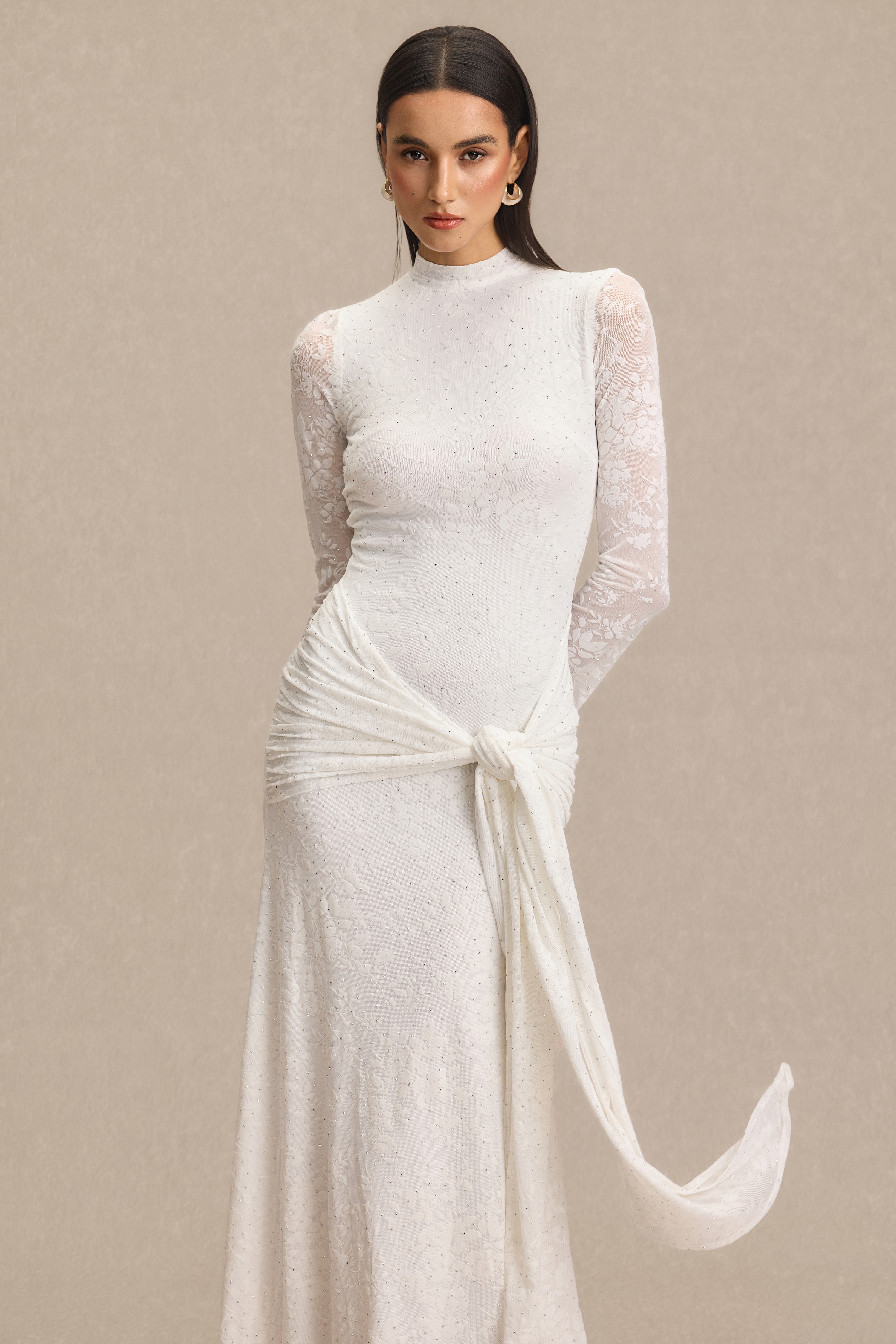 Burn-Out Rhinestone Ruched Maxi Dress