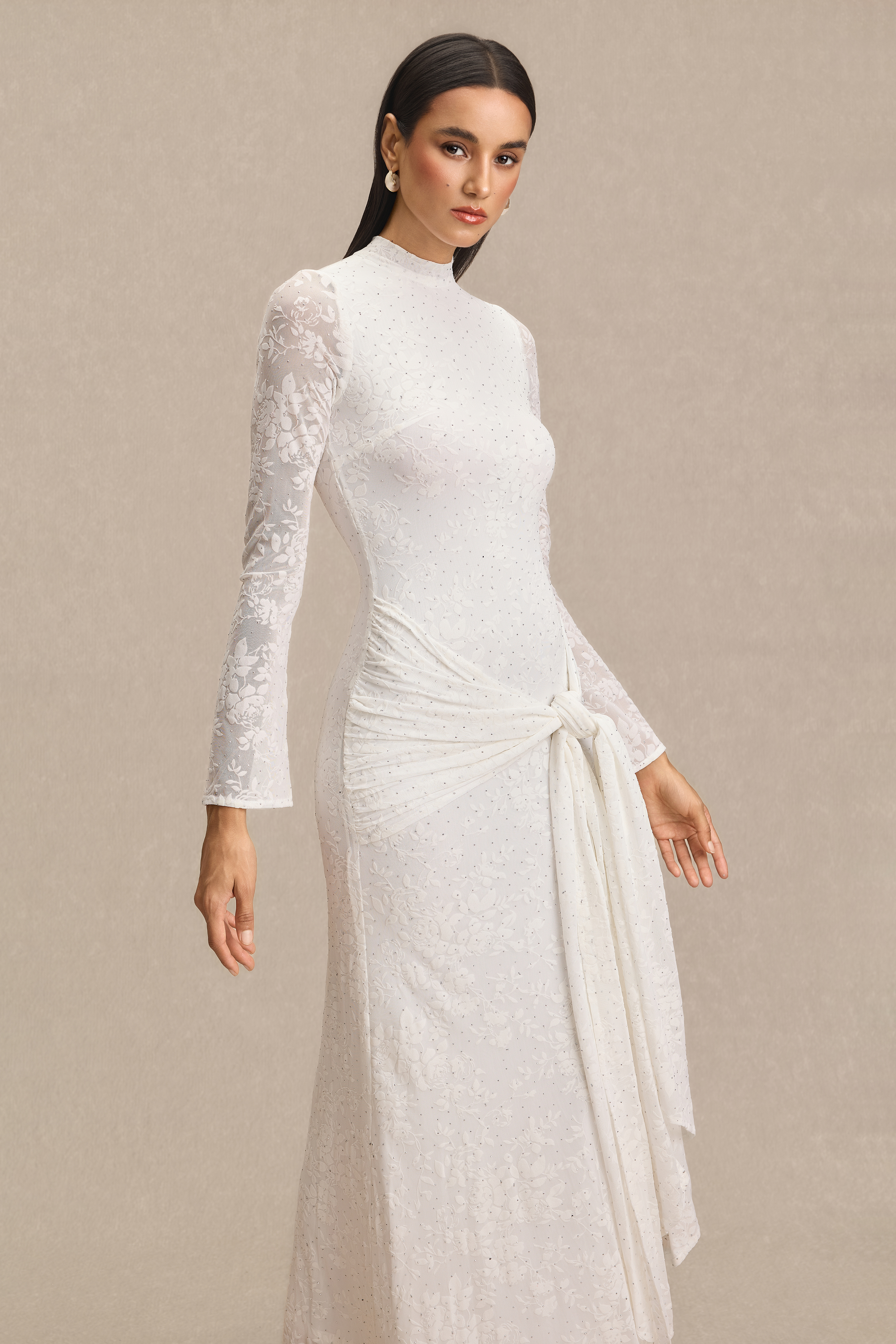 Burn-Out Rhinestone Ruched Maxi Dress
