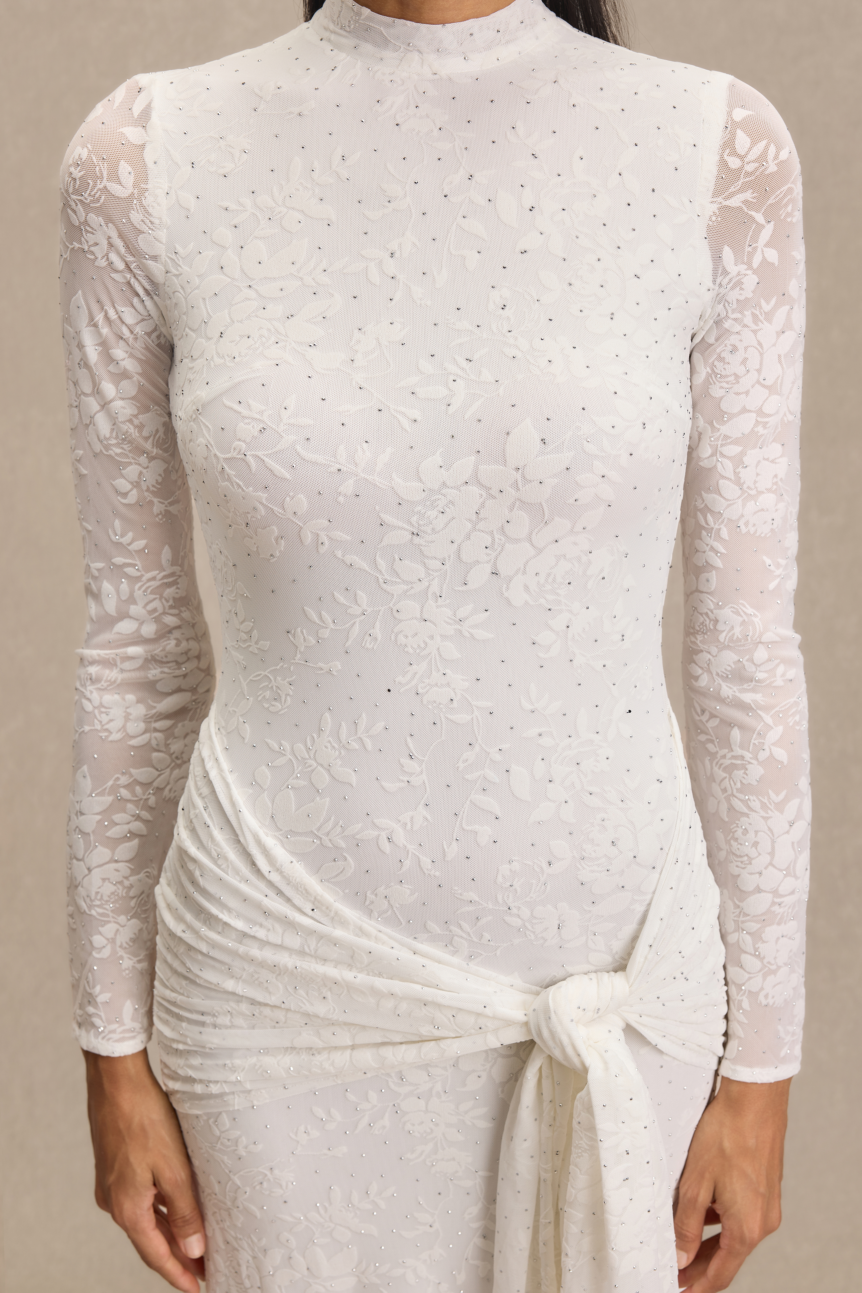 Burn-Out Rhinestone Ruched Maxi Dress