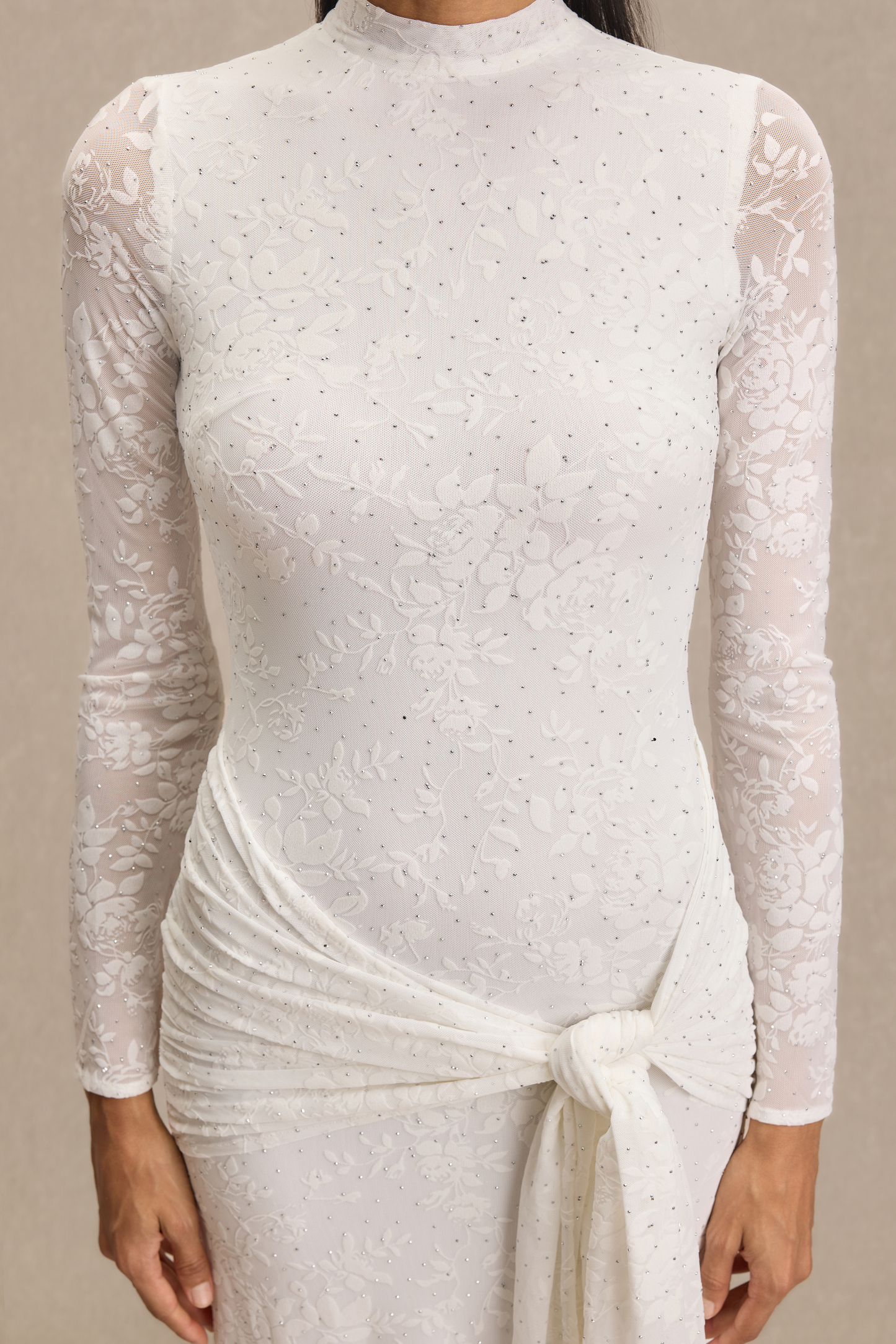 Burn-Out Rhinestone Ruched Maxi Dress