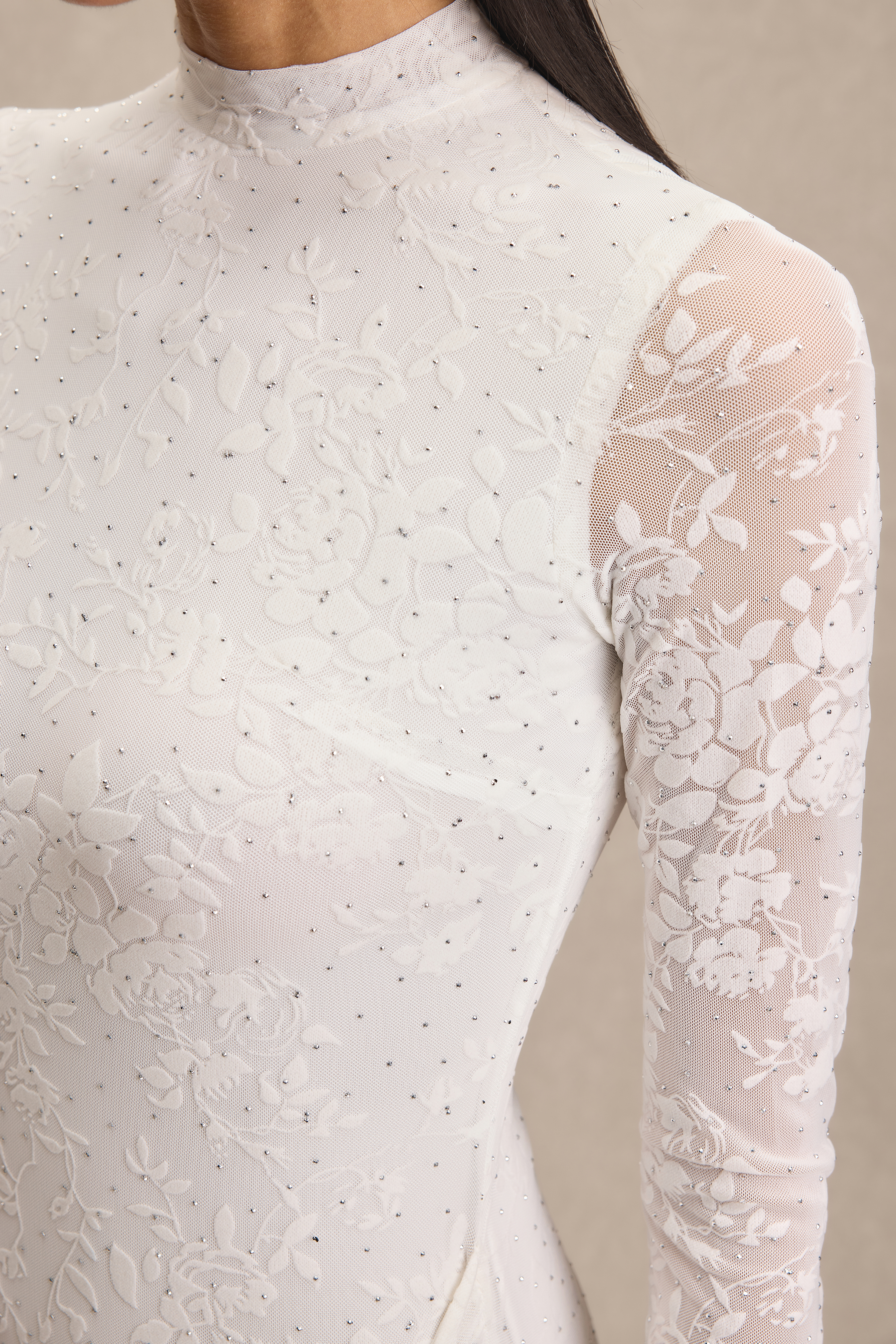 Burn-Out Rhinestone Ruched Maxi Dress