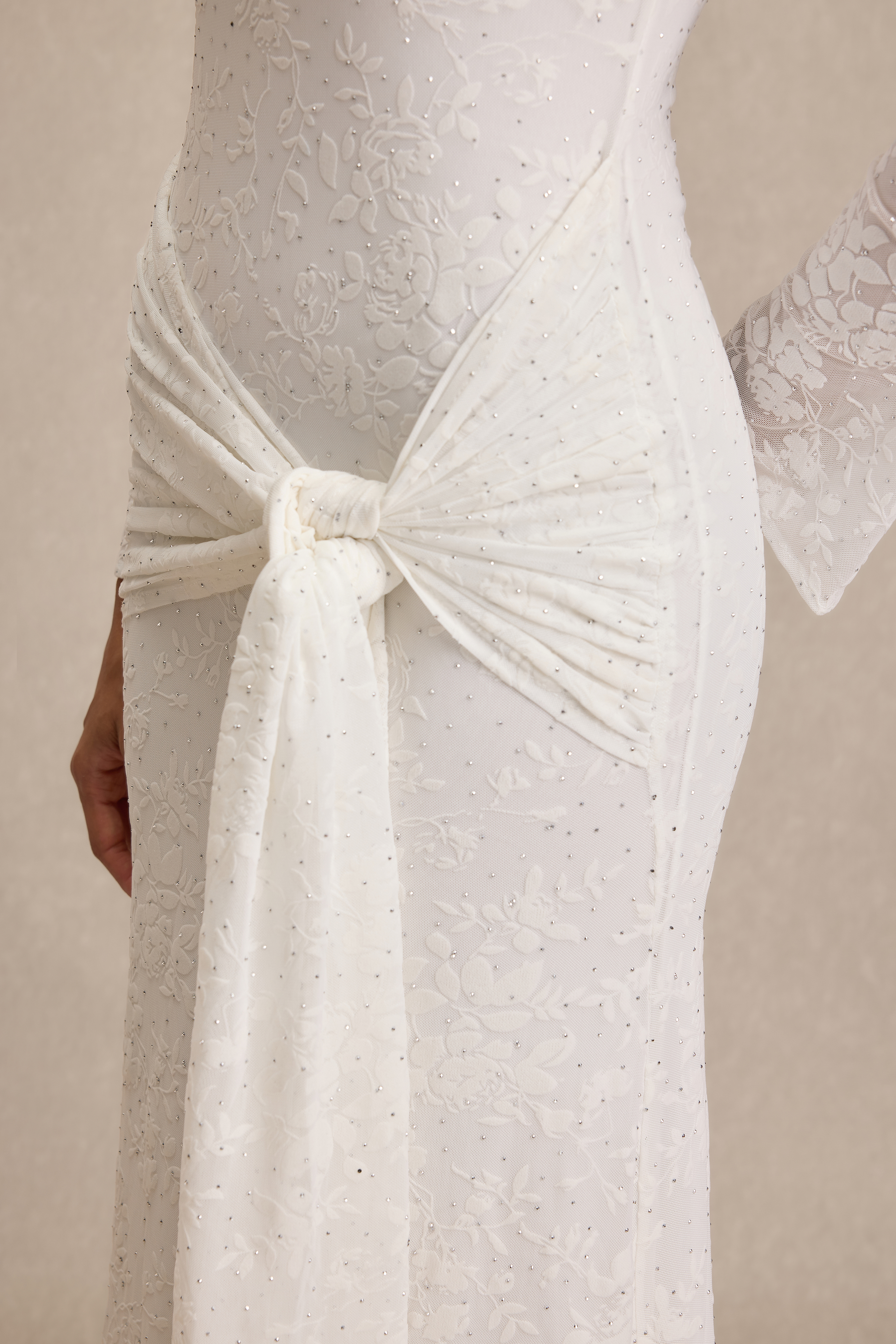 Burn-Out Rhinestone Ruched Maxi Dress