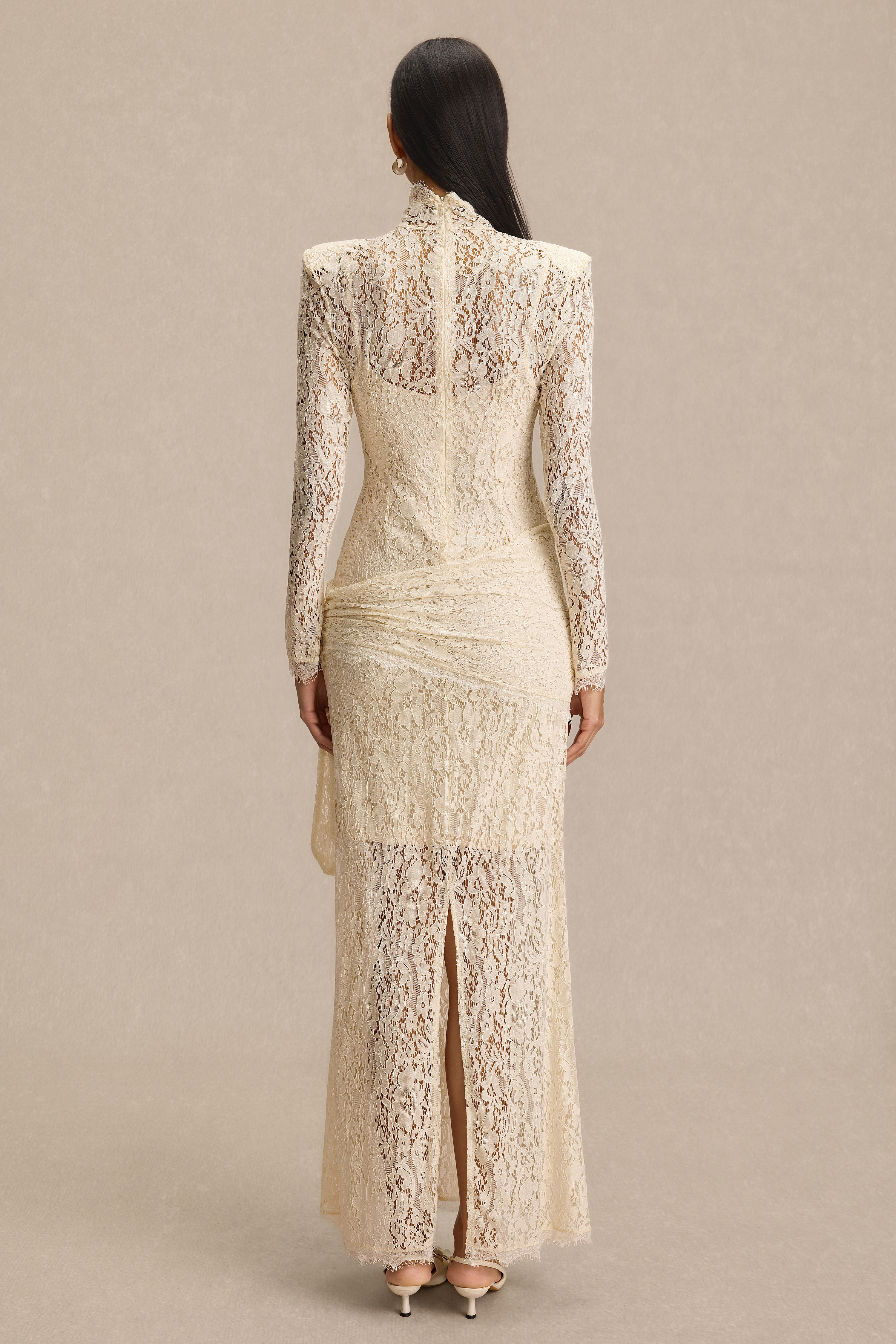 Lace 3D Flower High Neck Maxi Dress