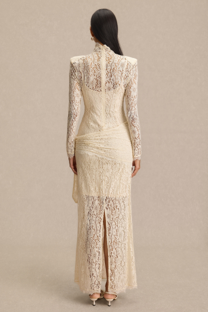 Lace 3D Flower High Neck Maxi Dress