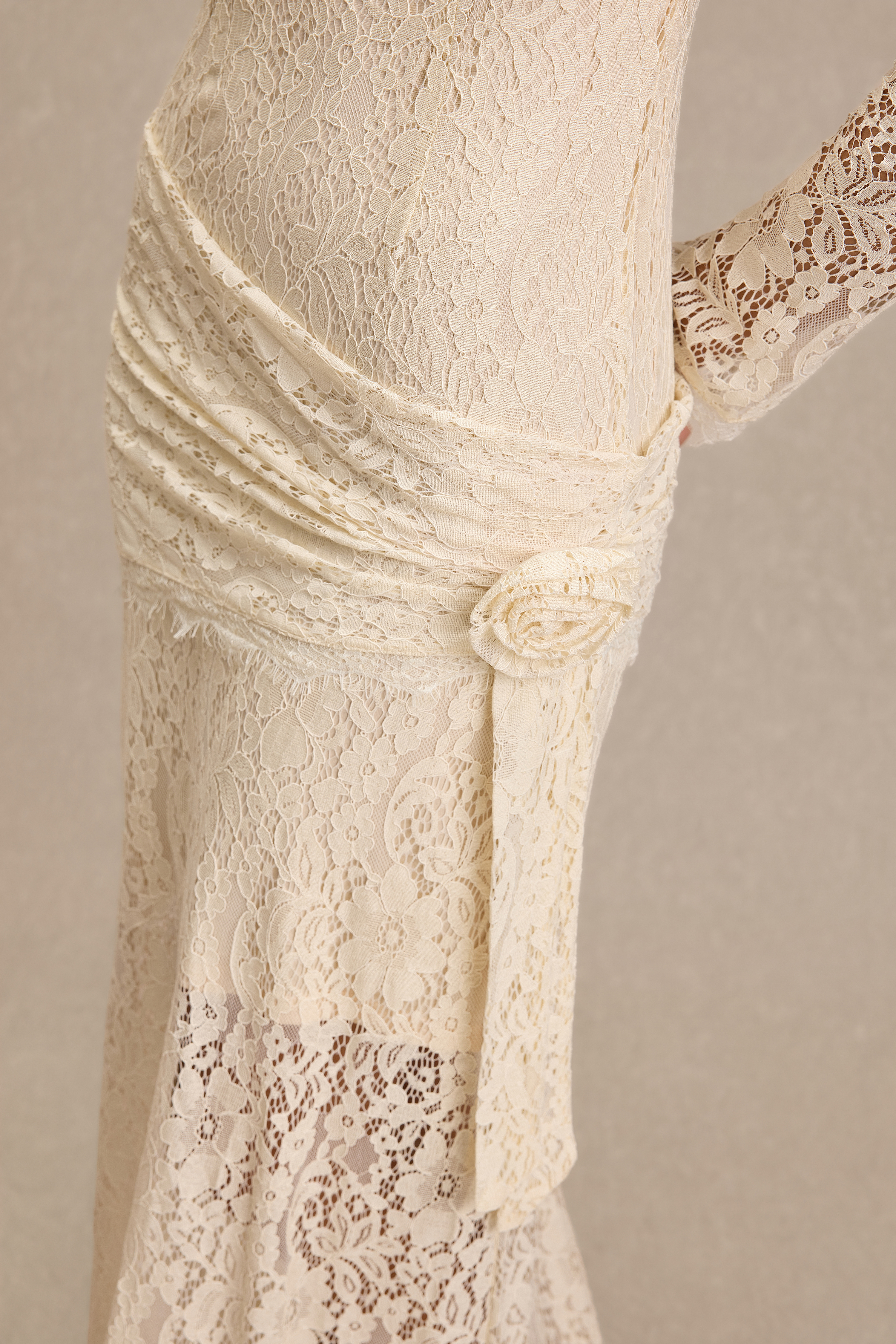 Lace 3D Flower High Neck Maxi Dress