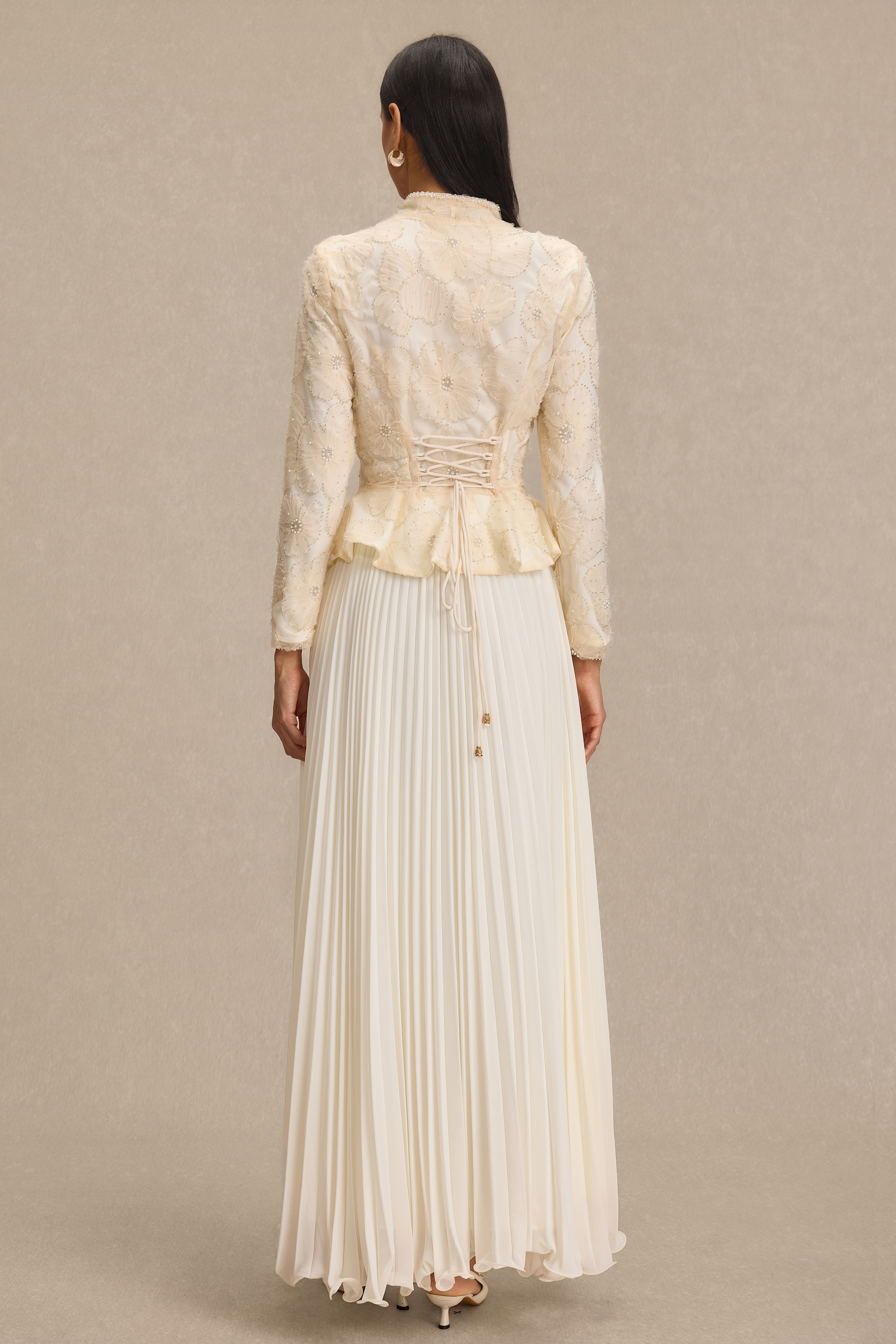 Nail Bead Embroidery Top & High Waist Maxi Skirt Set