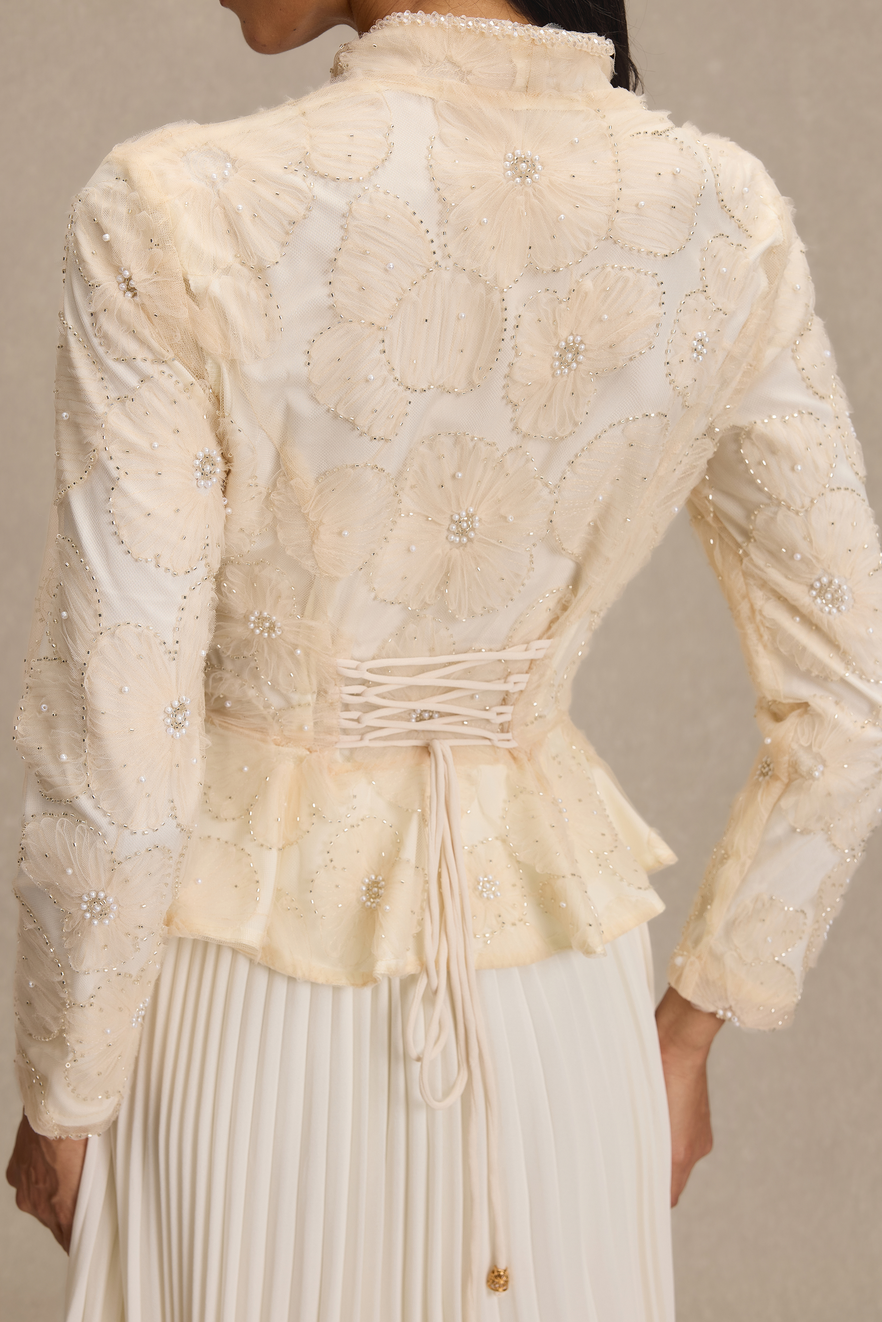 Nail Bead Embroidery Top & High Waist Maxi Skirt Set