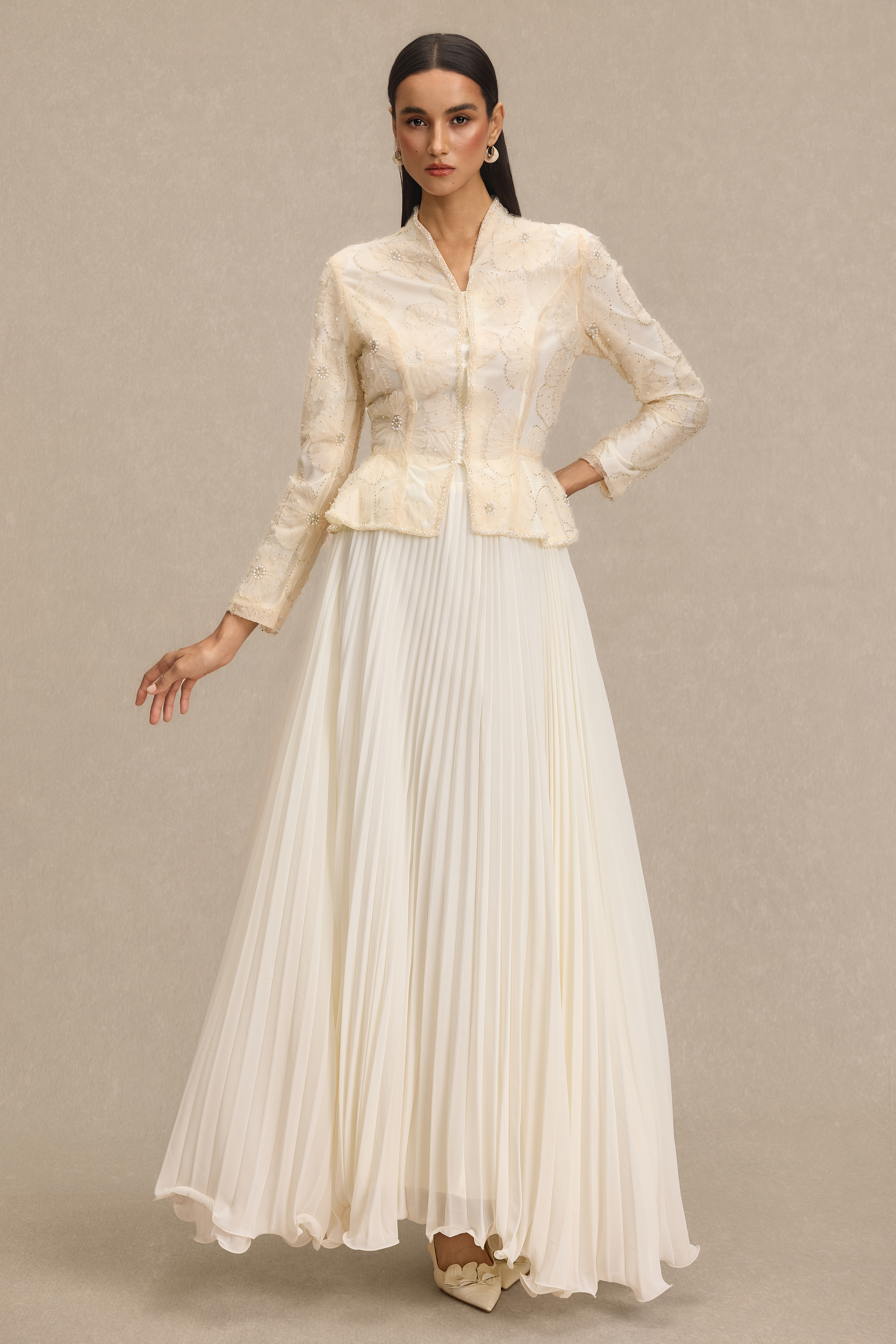 Nail Bead Embroidery Top & High Waist Maxi Skirt Set