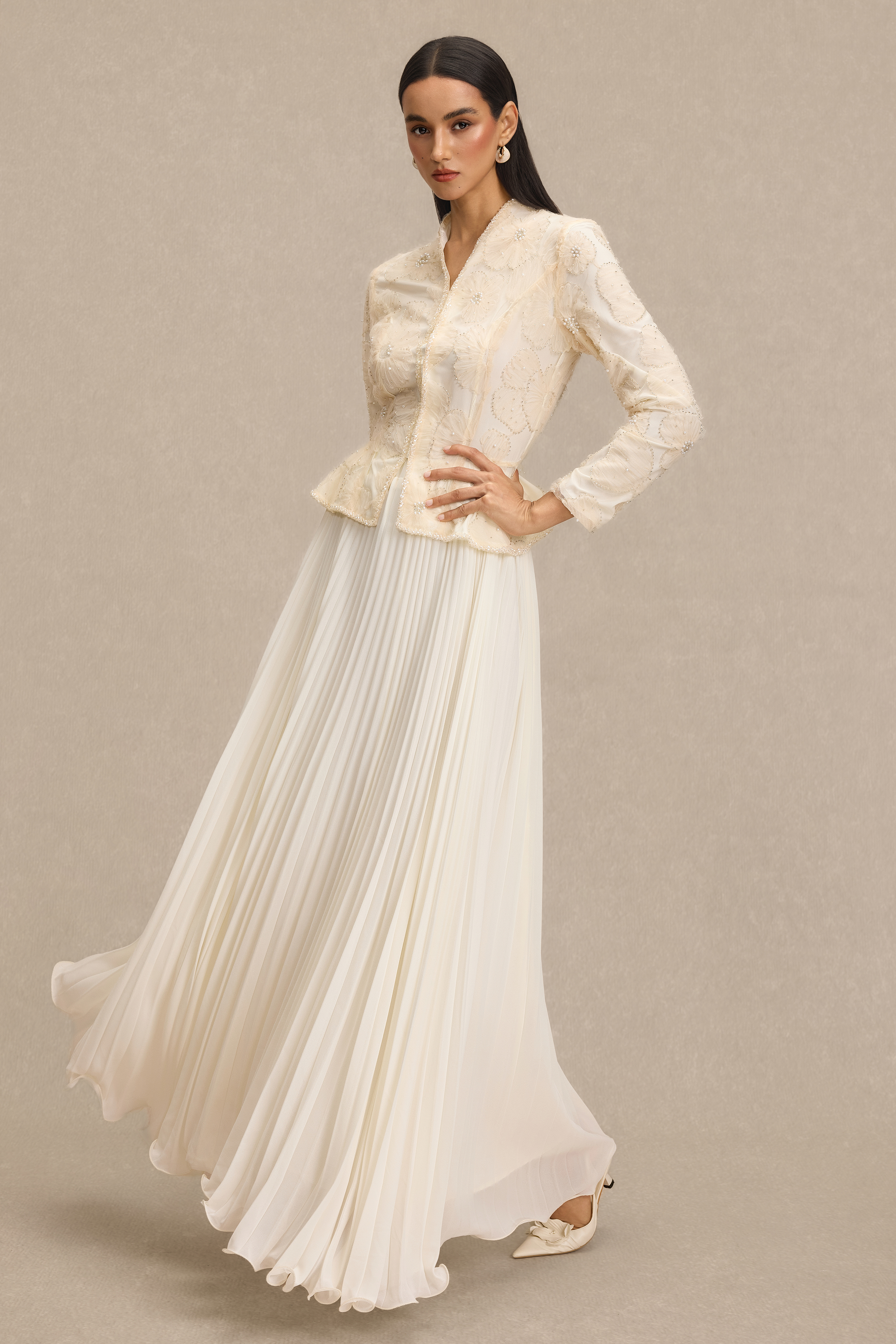 Nail Bead Embroidery Top & High Waist Maxi Skirt Set