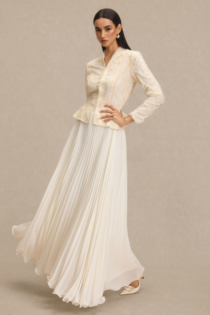 Nail Bead Embroidery Top & High Waist Maxi Skirt Set