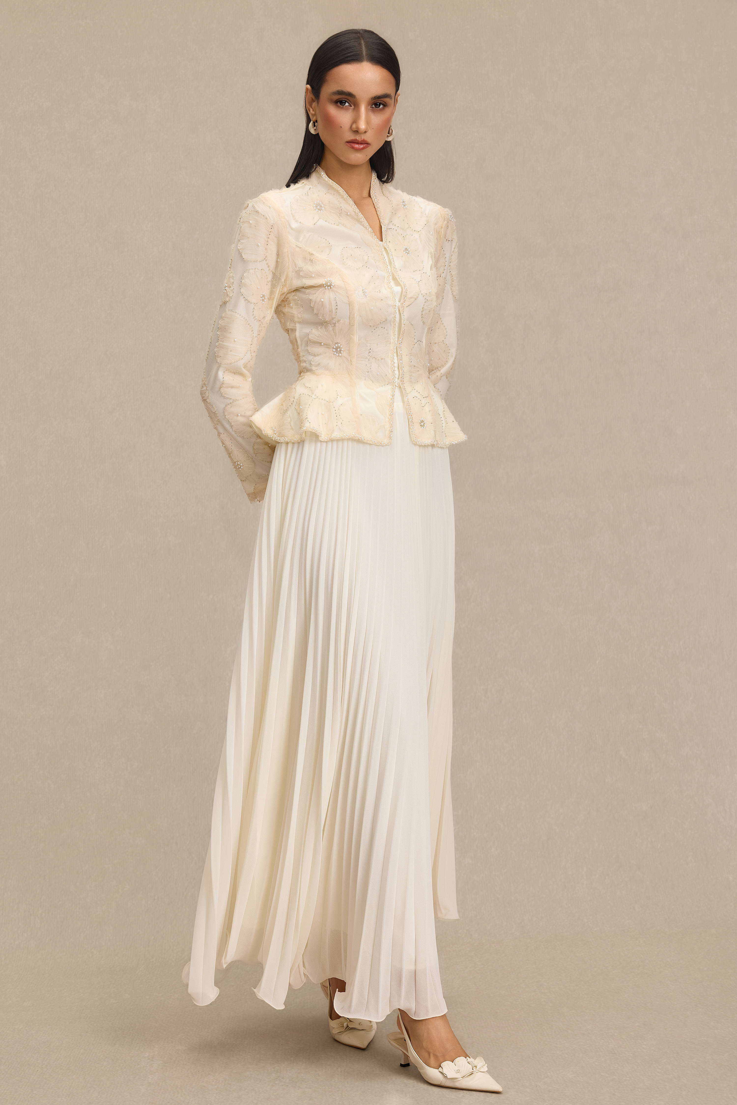 Nail Bead Embroidery Top & High Waist Maxi Skirt Set