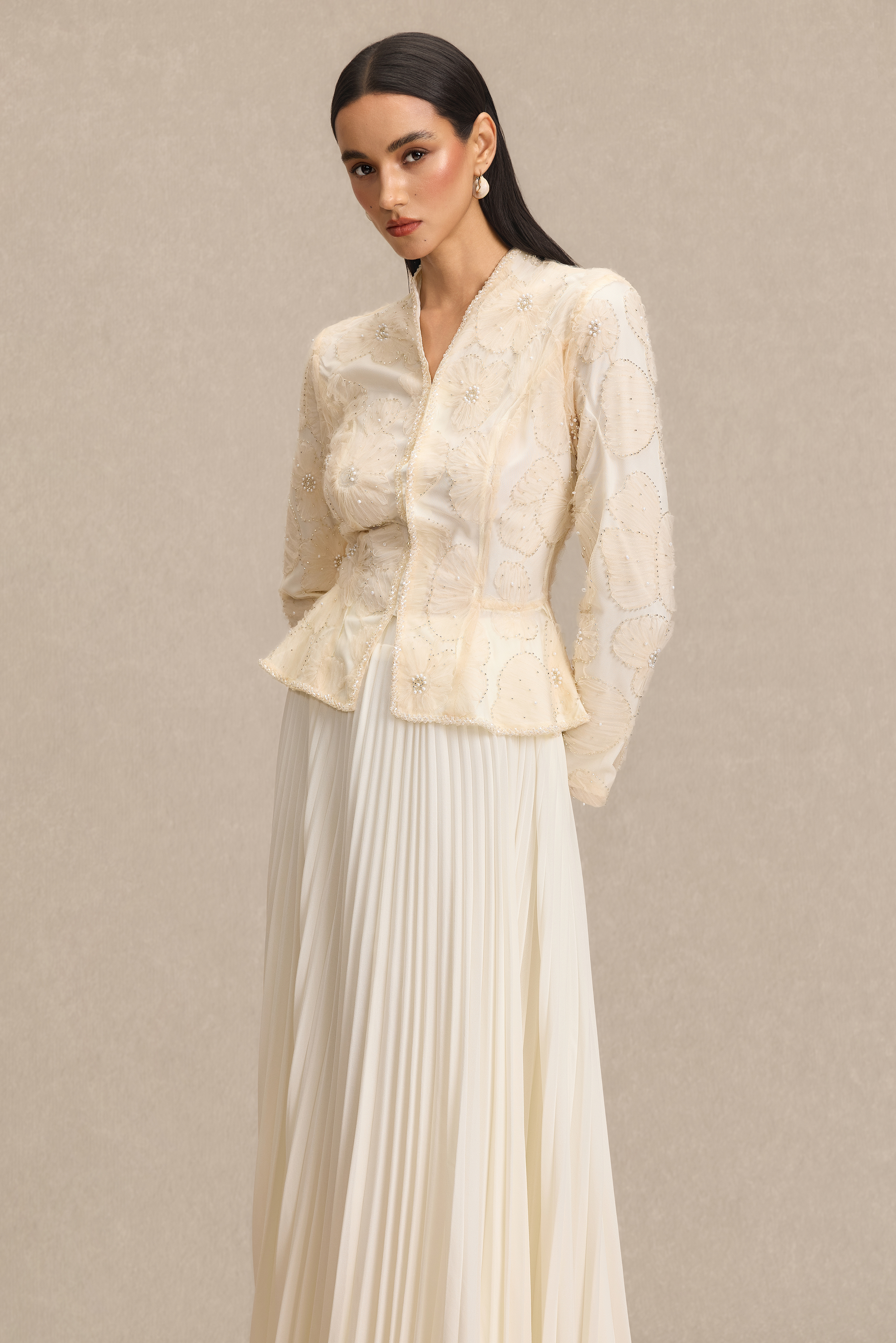 Nail Bead Embroidery Top & High Waist Maxi Skirt Set