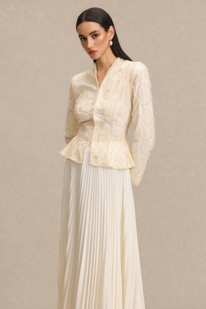 Nail Bead Embroidery Top & High Waist Maxi Skirt Set