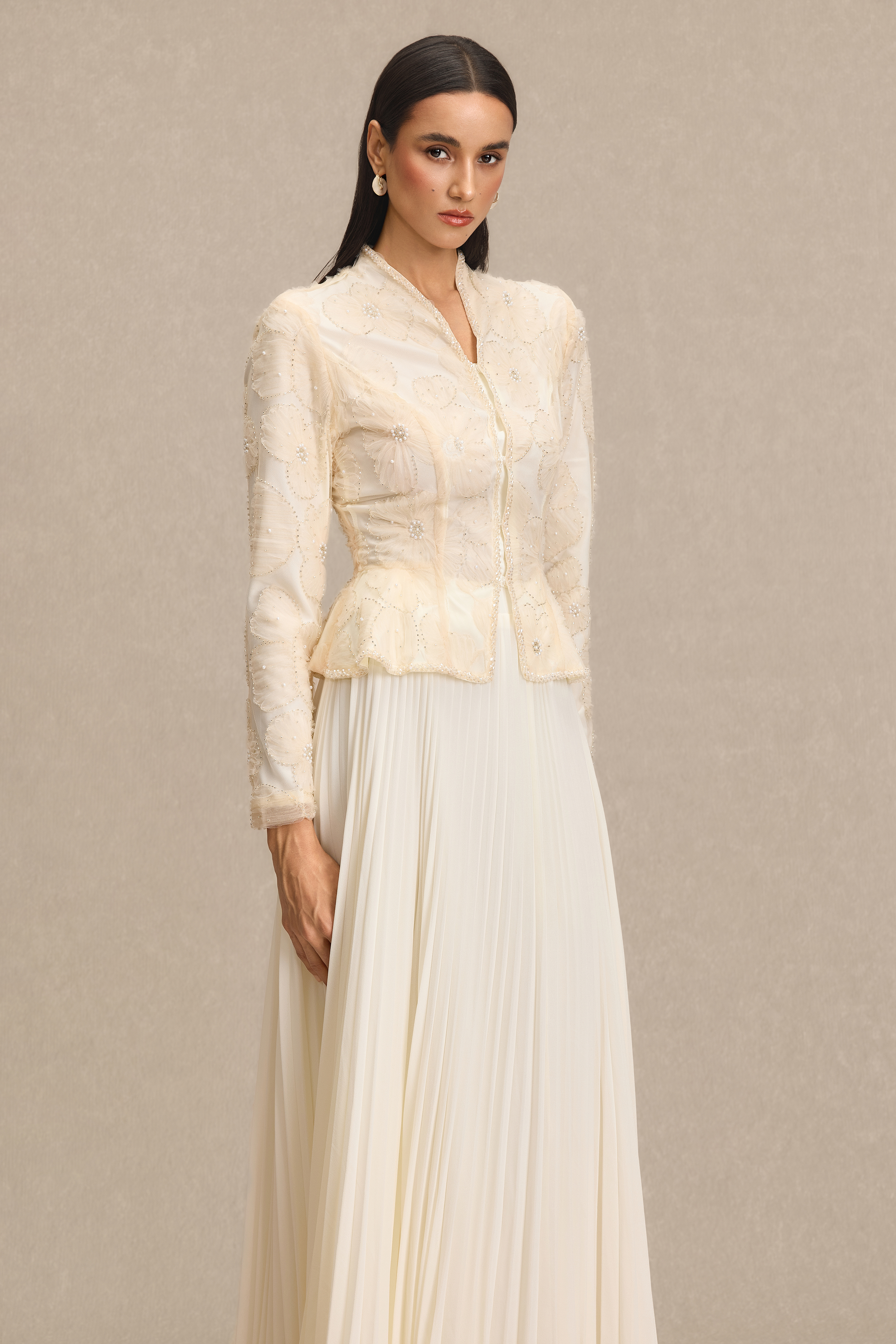 Nail Bead Embroidery Top & High Waist Maxi Skirt Set
