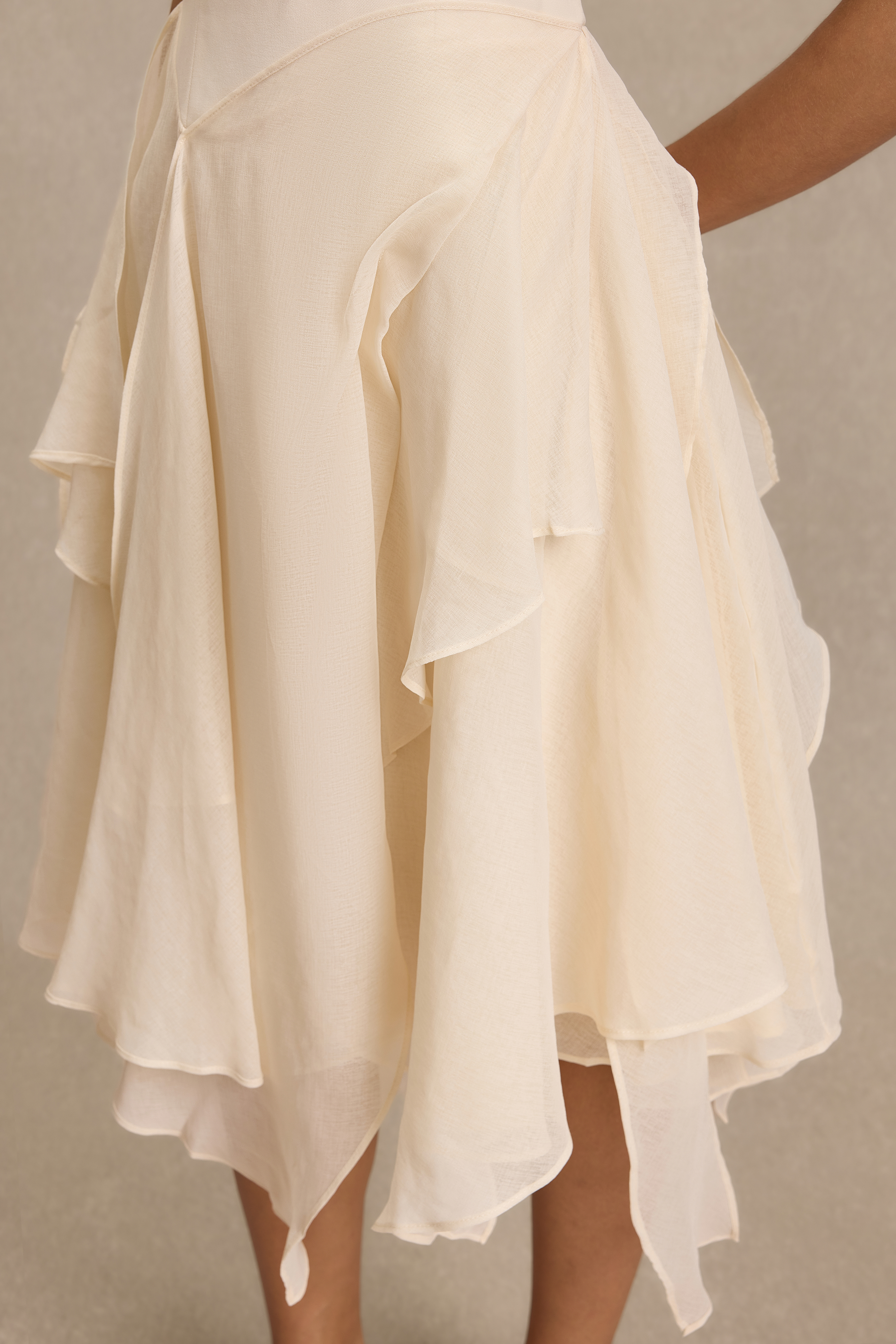 Solid Ruffle Midi Dress With Cape