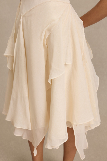 Solid Ruffle Midi Dress With Cape