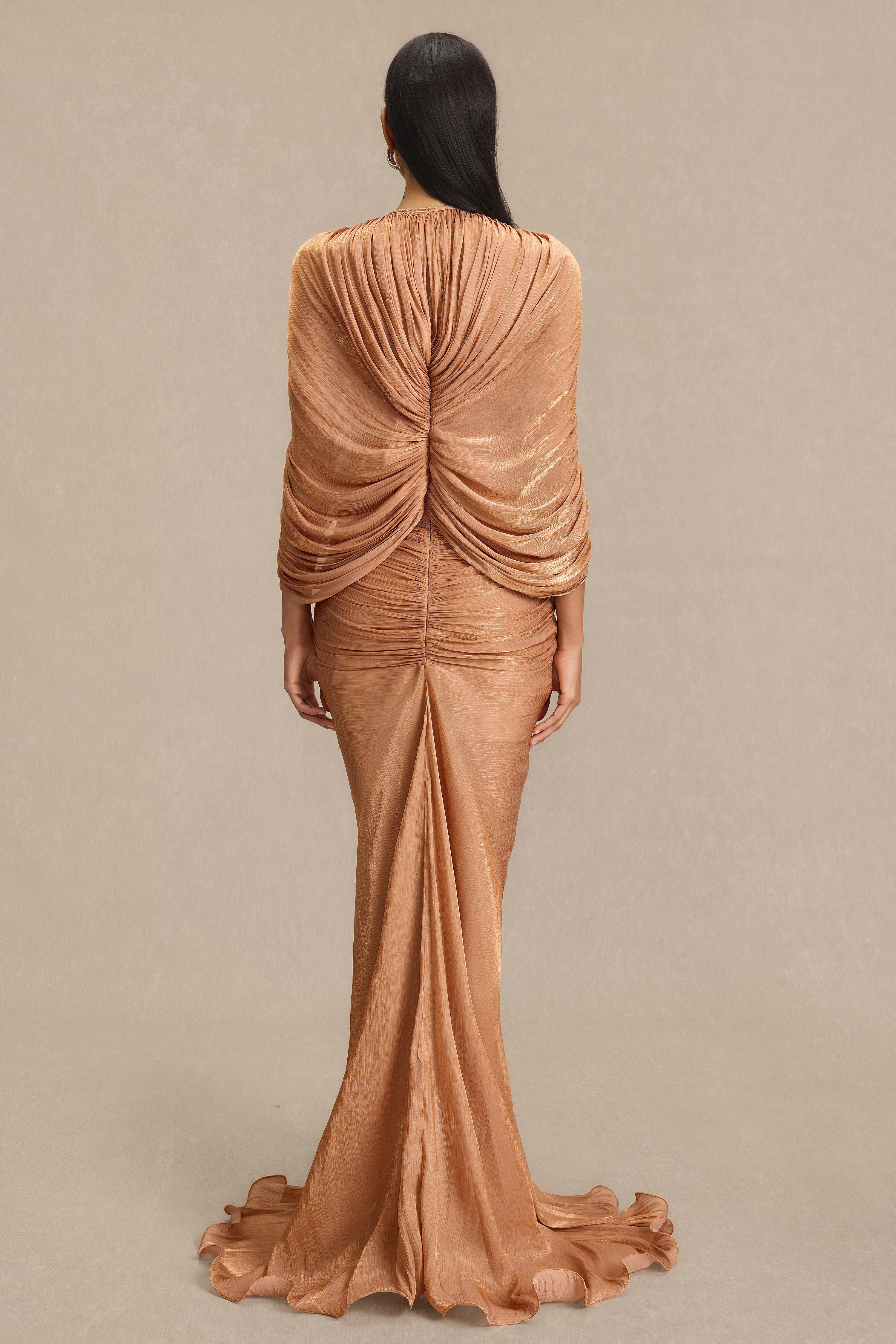 3D Flower Gathering Maxi Dress With Cape