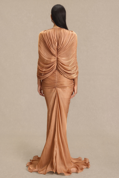 3D Flower Gathering Maxi Dress With Cape
