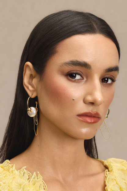 Metal Faux Pearl Tassel Earrings