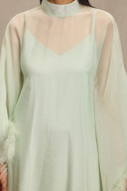 Feather Cape Stand Collar Maxi Dress