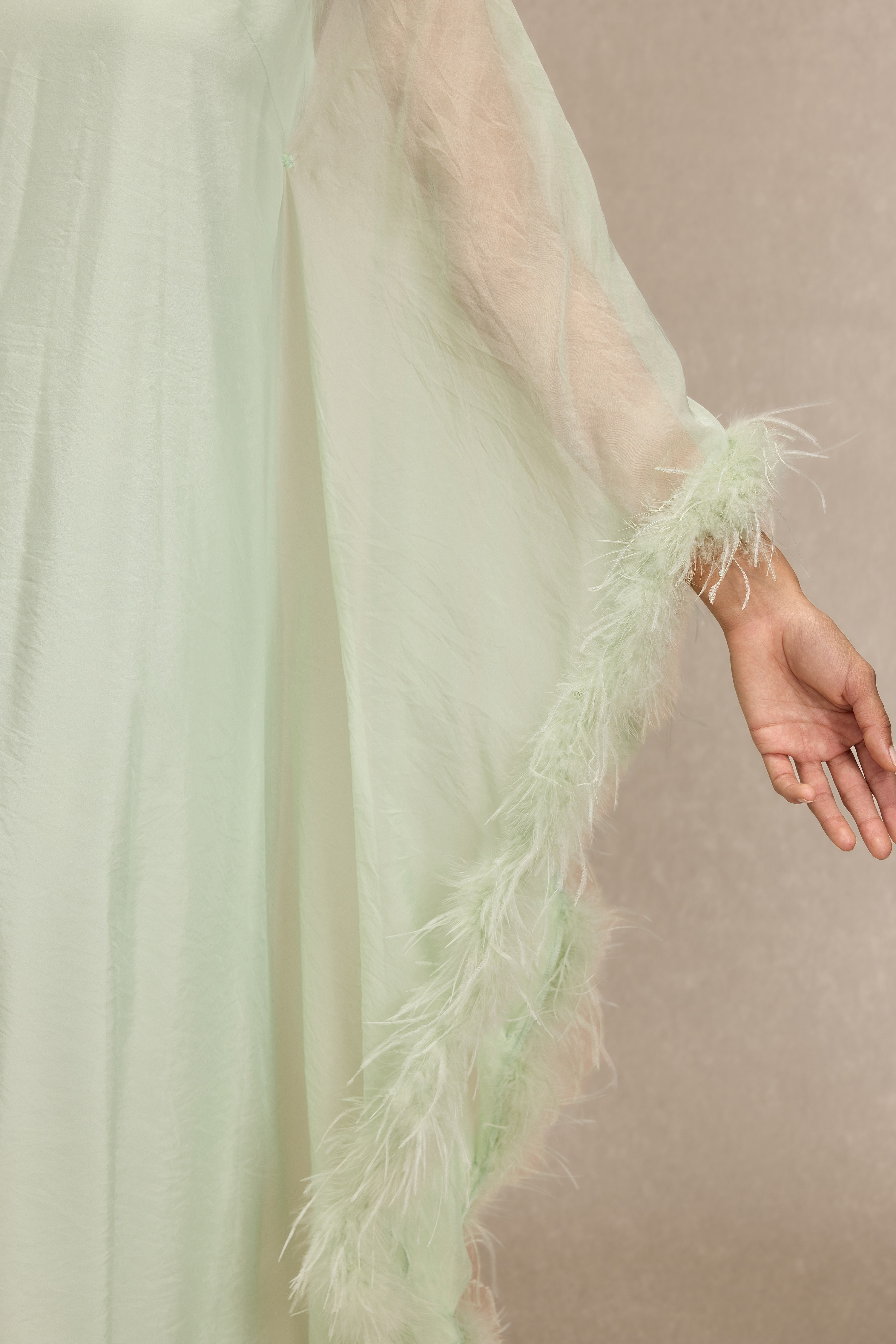 Feather Cape Stand Collar Maxi Dress