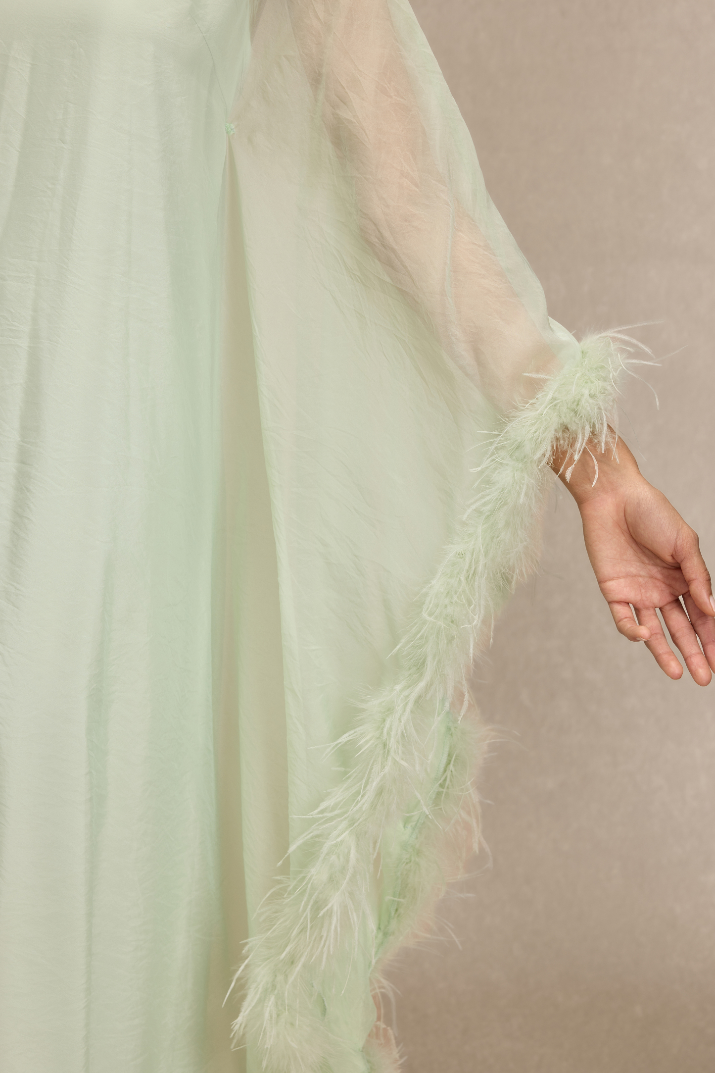 Feather Cape Stand Collar Maxi Dress