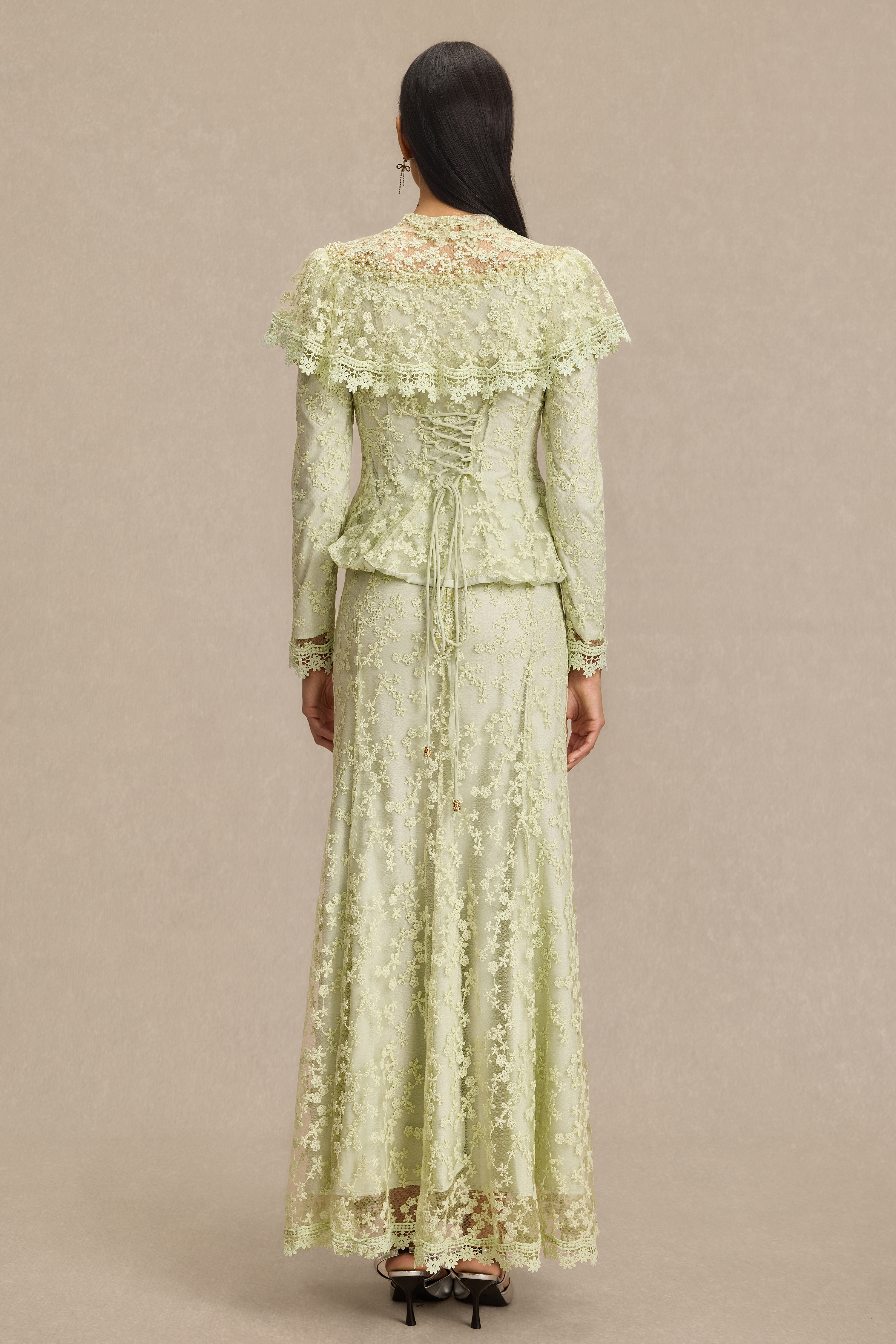 Lace Ruffle Top & High Waist Maxi Skirt Set