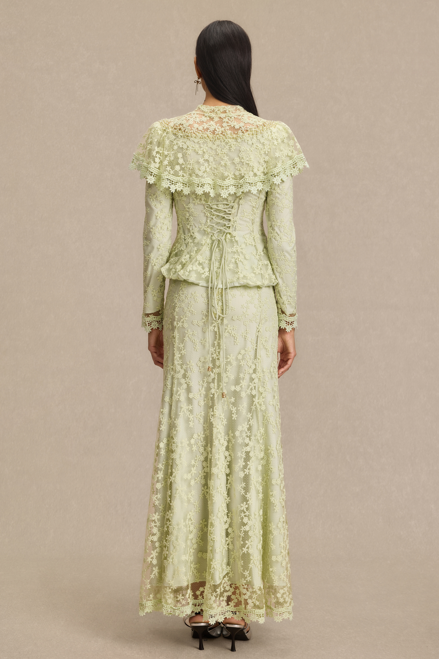 Lace Ruffle Top & High Waist Maxi Skirt Set