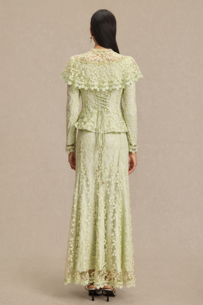 Lace Ruffle Top & High Waist Maxi Skirt Set