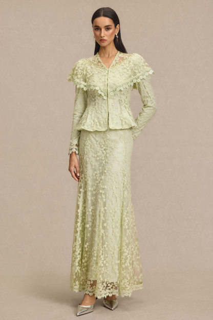 Lace Ruffle Top & High Waist Maxi Skirt Set